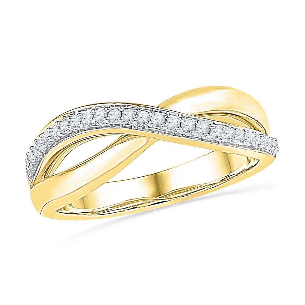 Dazzlingrock 10K Yellow Gold Women's Round Diamond Crossover Band Ring - 1/10 CTW Elegant Wedding, Anniversary & Everyday Jewelry Gift