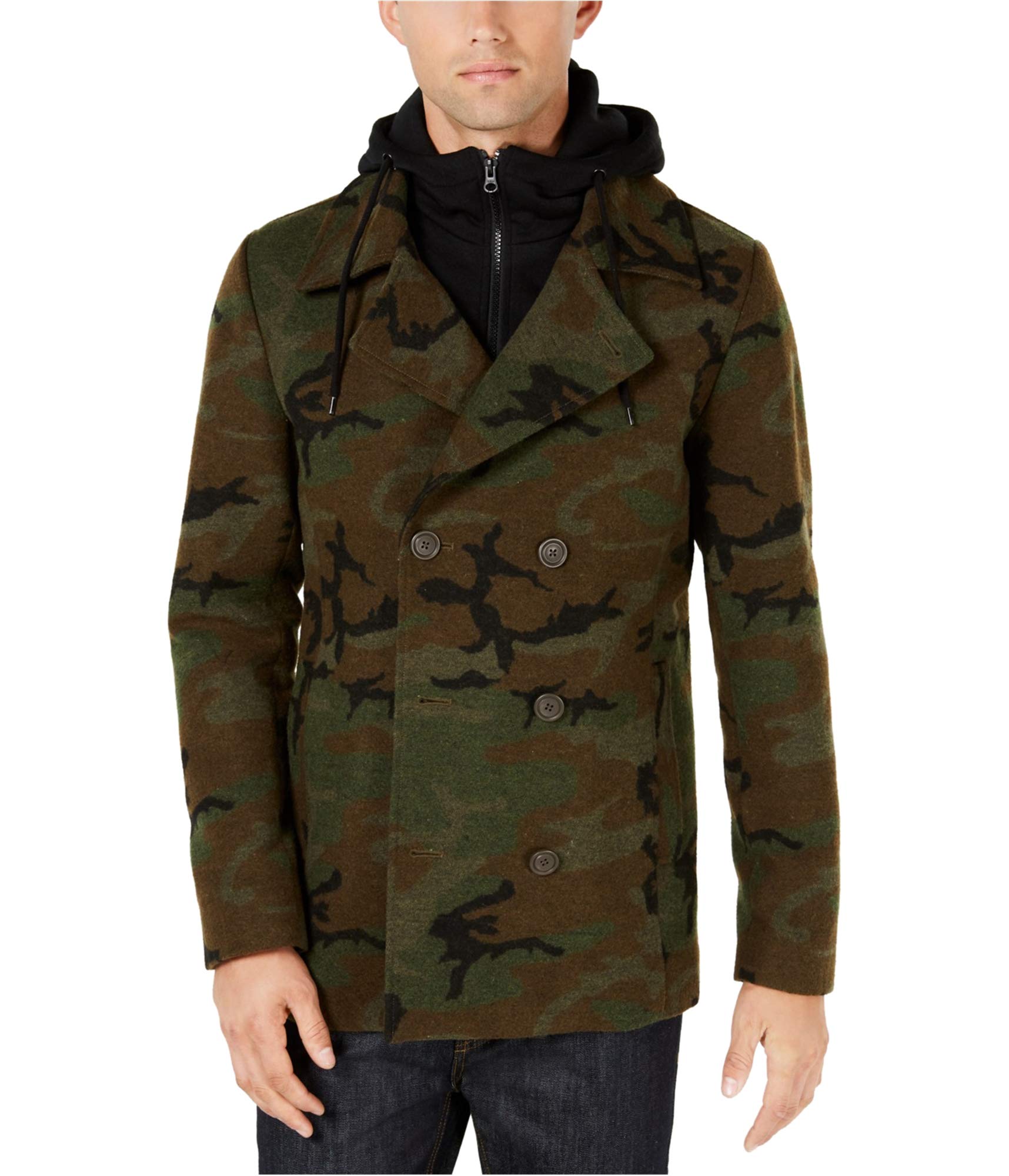 American Rag Men's Slim Fit V-Neck Pea Coat - Classic Winter Wool Overcoat for Business & Casual Wear