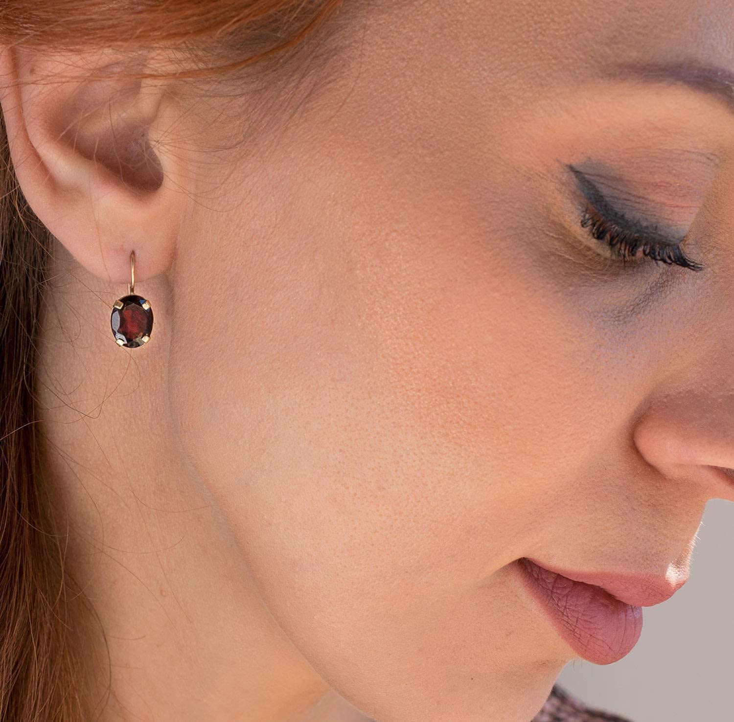 14K Gold Garnet Earrings for Women - 8x10mm Oval Gemstone Dangle Drop Earrings - January Birthstone Jewelry - Elegant & Timeless Gift for Her - Perfect for Weddings, Anniversaries & Special Occasions