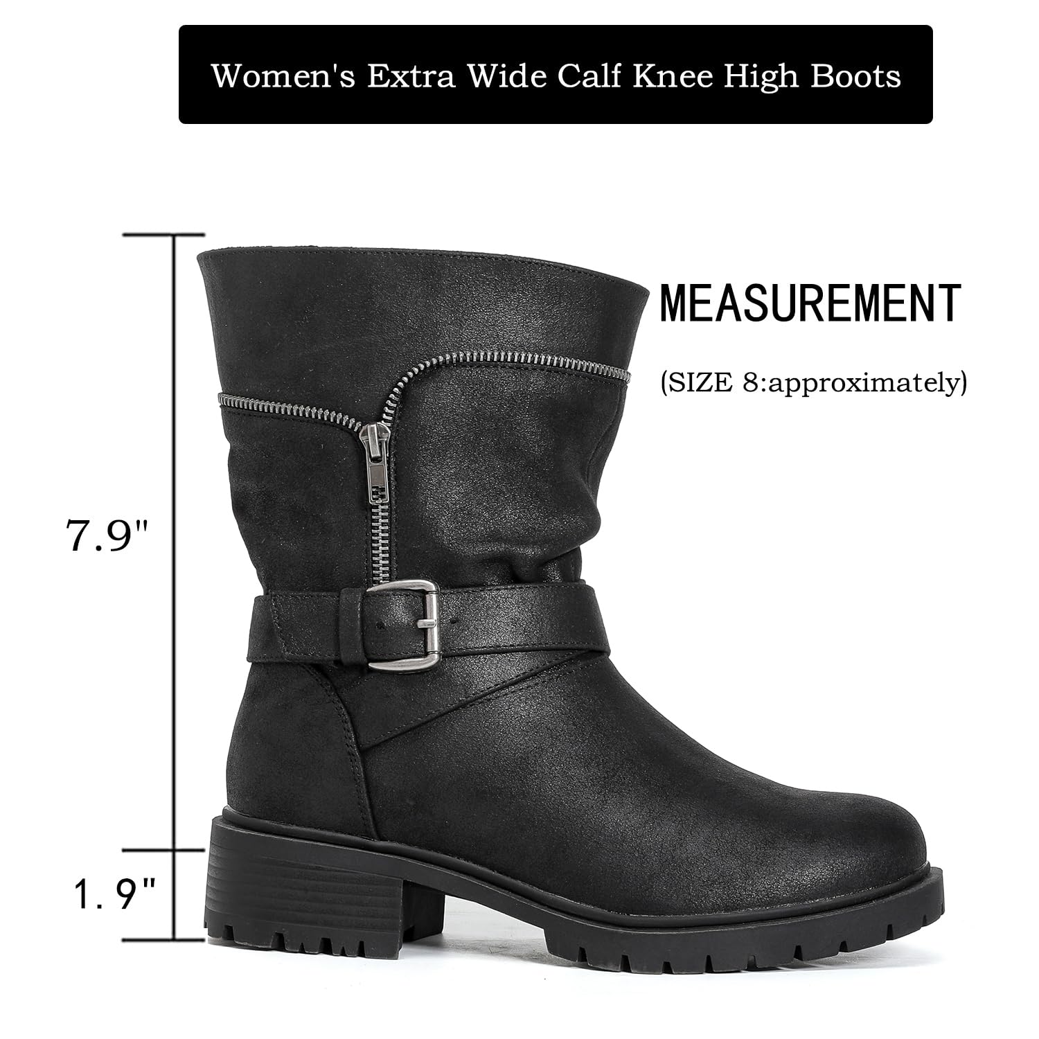 Luoika Women's Wide Width Ankle Boots - Low Heel Side Zipper Slouchy Mid Calf Boots for Comfort & Style | Perfect for Casual Outfits, Work & Fall/Winter Fashion