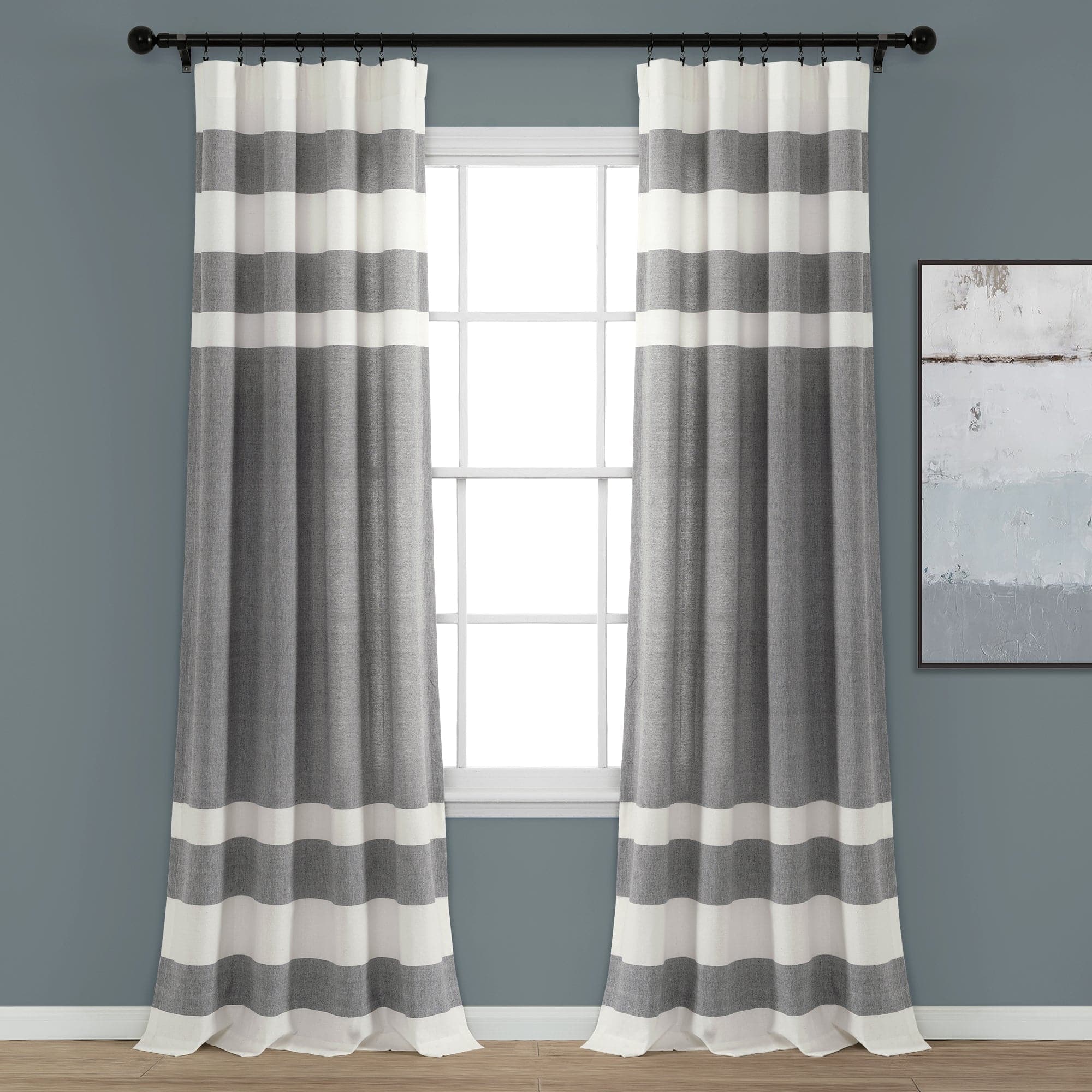 Cape Cod Stripe Yarn Dyed Cotton Window Curtain Panel Set - Breathable Light Filtering Drapes for Living Room, Bedroom & Kitchen - Coastal Style Home Decor