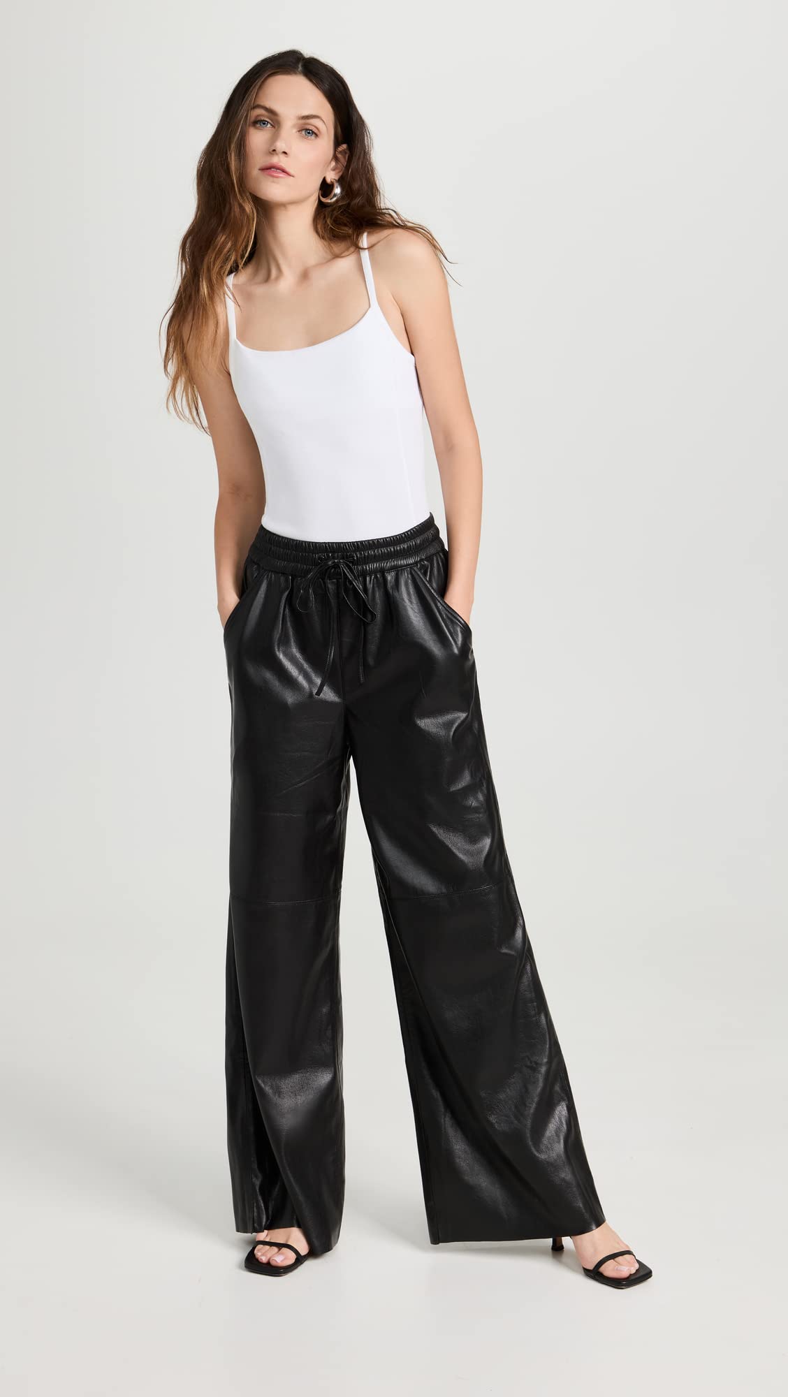 Good American Women's Genuine Leather Wide Leg Pants - Comfortable & Stylish High Waist Trousers for Work, Office & Casual Wear