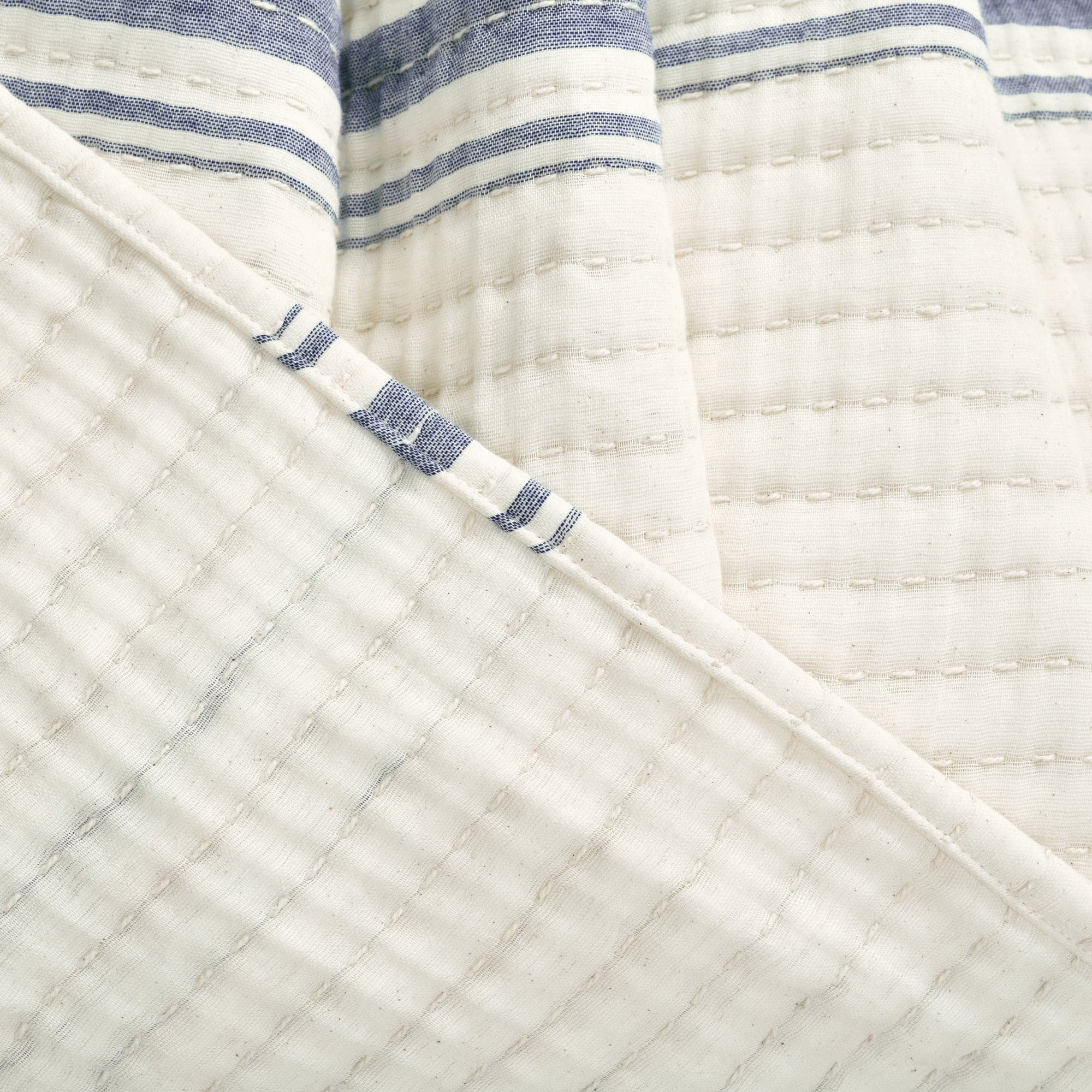 Farmhouse Stripe Kantha Pick Stitch Yarn Dyed Cotton Woven Throw Blanket - Cozy Handmade Bedspread for Sofa, Couch & Home Decor - Perfect for Living Room, Bedroom & Gift Giving