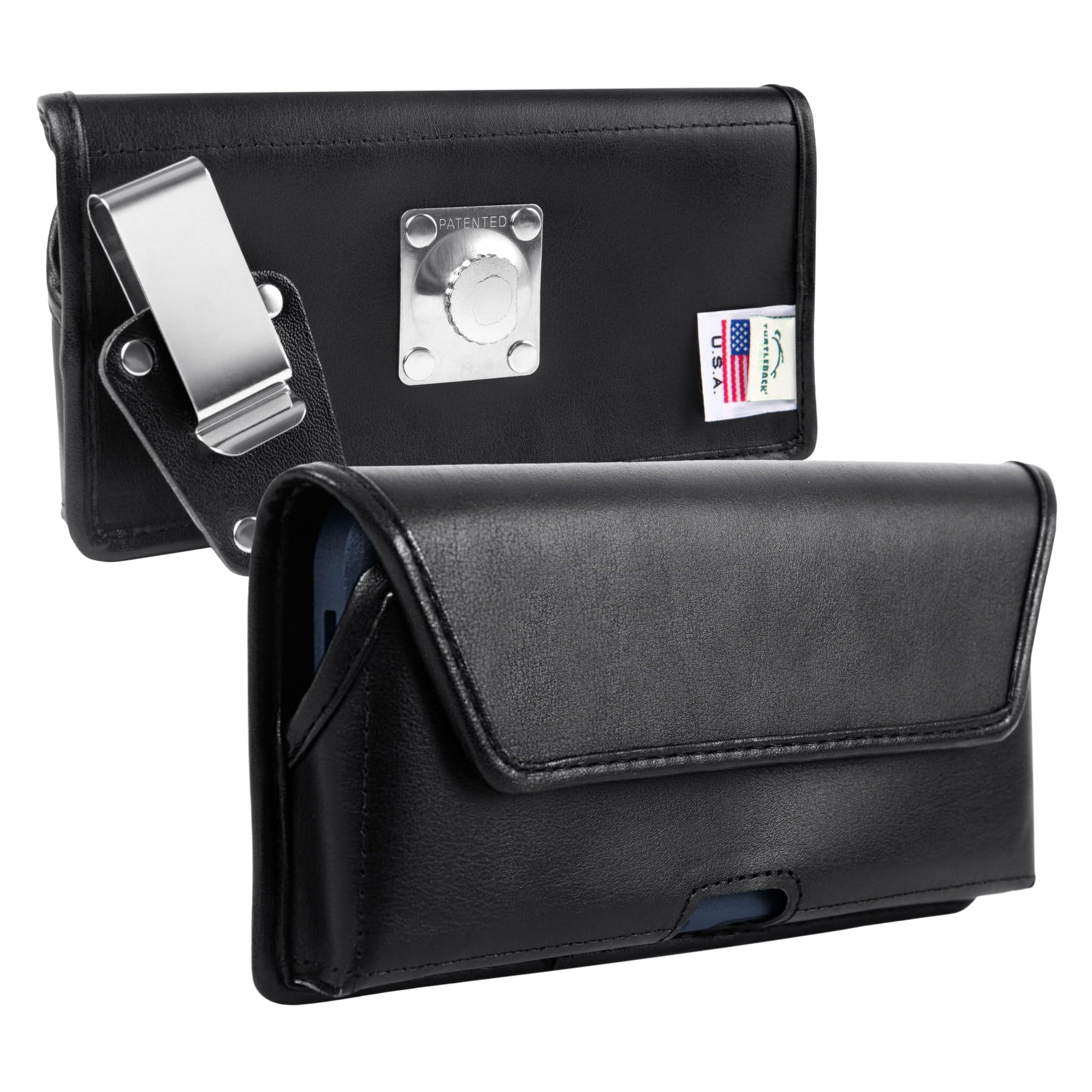 Premium Leather Phone Holster for iPhone 14 Pro Max/14 Plus/12/13 Pro Max - Black Belt Clip Pouch for Large Phones with Bulky Cases | Durable Metal Clip | Ideal for Outdoor, Work & Active Lifestyle