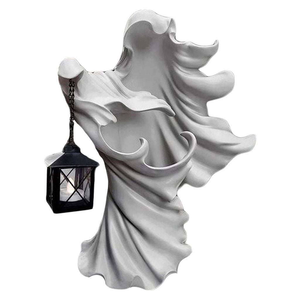 FAKEME Messenger of Hell Statue Lamp - Spooky Halloween Ghost Sculpture with Lantern for Indoor/Outdoor Decor, Garden, Home & Flowerbed | Gothic Halloween Party & Haunted House Decoration