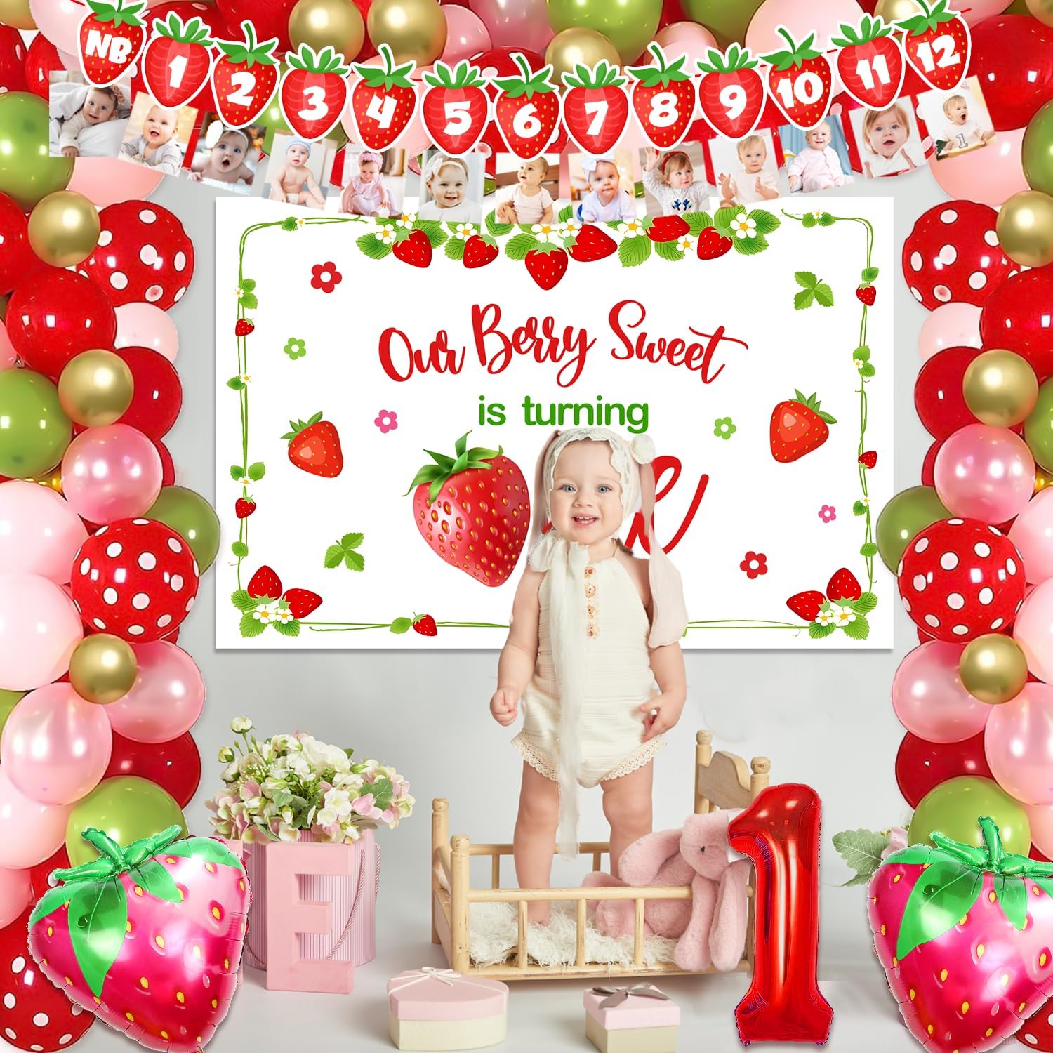 Strawberry Balloon Arch Kit - Berry Themed Birthday Party Decorations for Baby's First Birthday, Baby Shower & Gender Reveal | Includes Balloon Garland, Strawberry Balloons & Party Decor