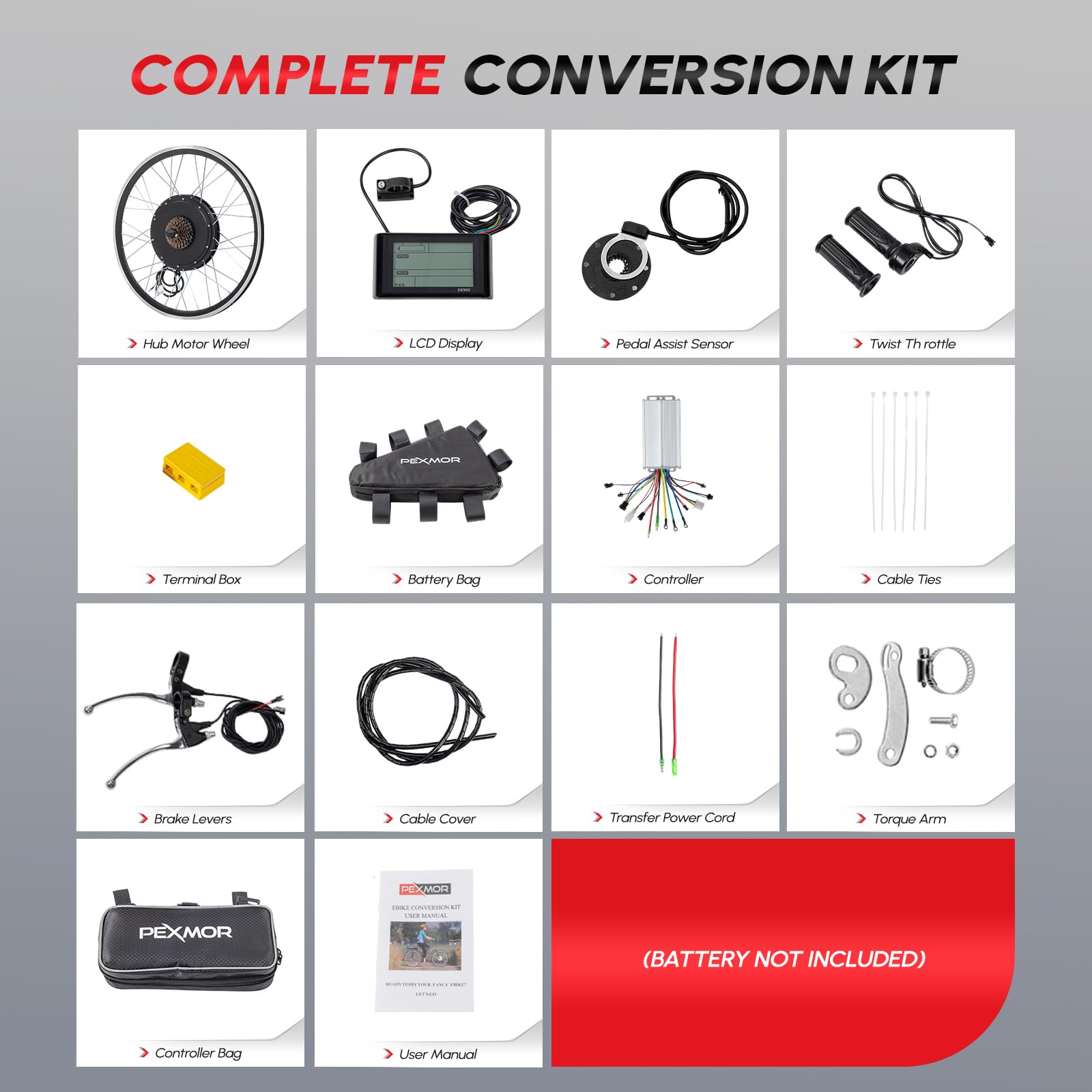 PEXMOR 48V 1200W Electric Bike Conversion Kit - 26