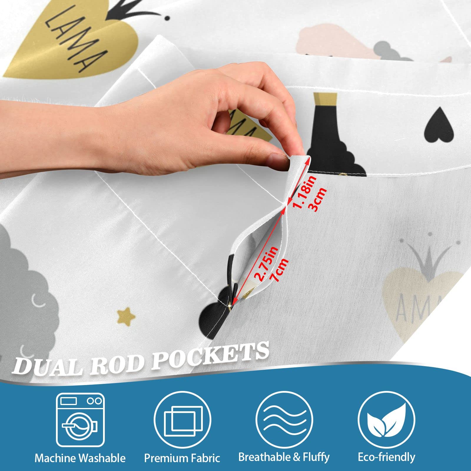 Cute Llamas Kitchen Curtains 36 Inch - Short Rod Pocket Window Drapes for Bedroom, Nursery, Kids Room - 2 Panels (27W x 36L) - Perfect for Farmhouse, Boho & Kids Decor