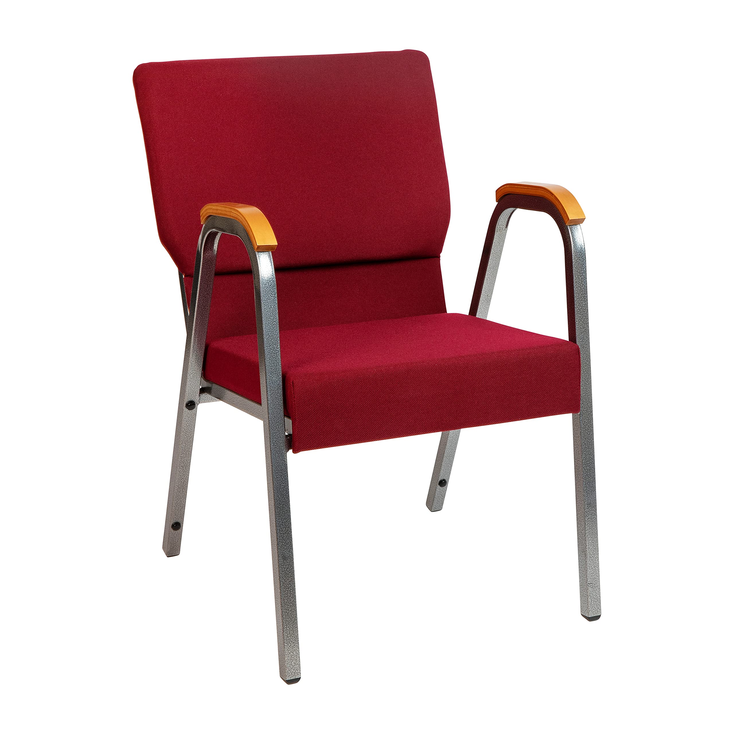 EMMA + OLIVER 21 Inch Stackable Church Chairs with Arms - Burgundy Fabric & Silver Vein Metal Frame - Perfect for Weddings, Events, and Church Gatherings