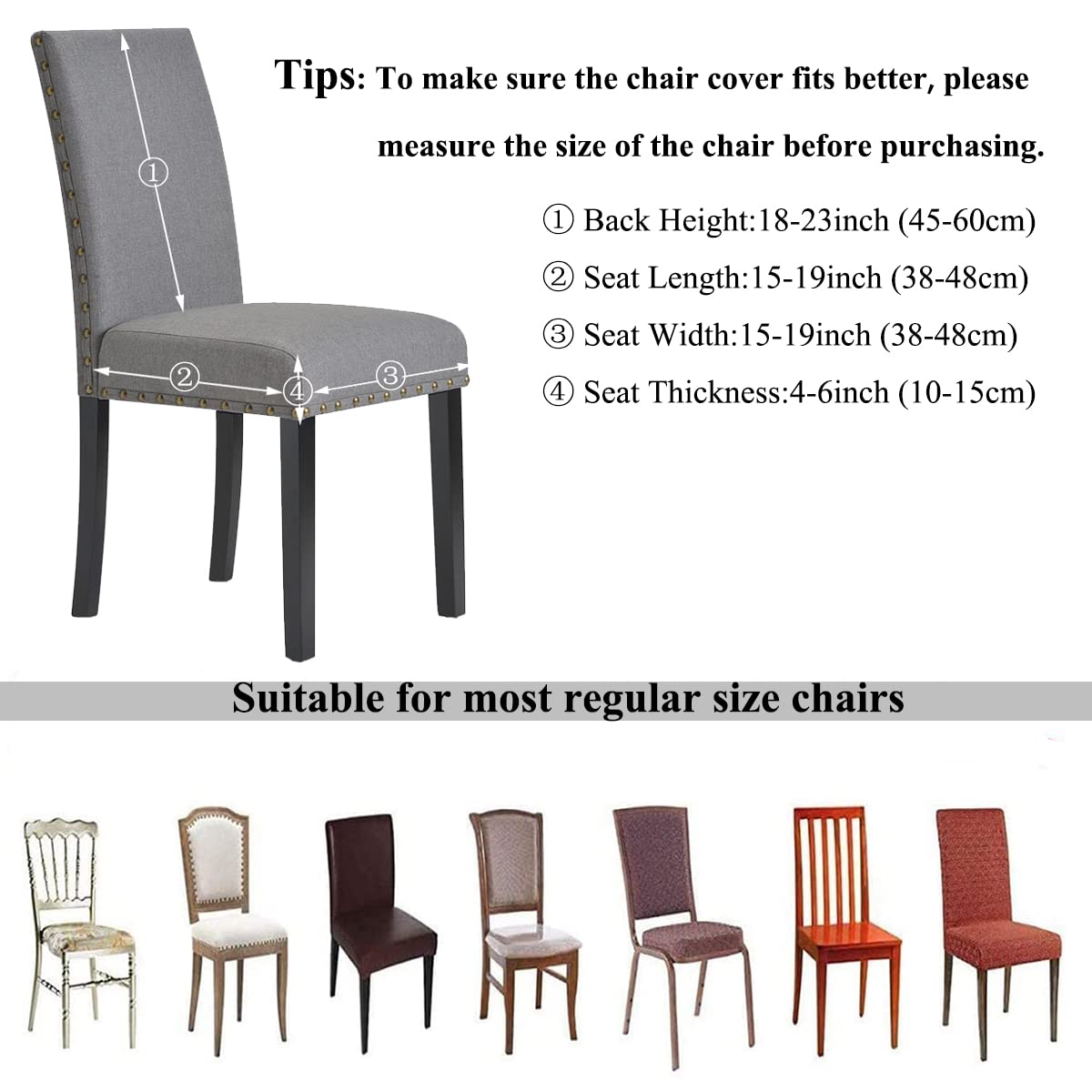 4 Pack Stretch Spandex Dining Chair Covers - Washable Anti-Dust Slipcovers for Kitchen, Wedding & Party (Grey) - Perfect for Home Decor, Restaurant, and Event Seating
