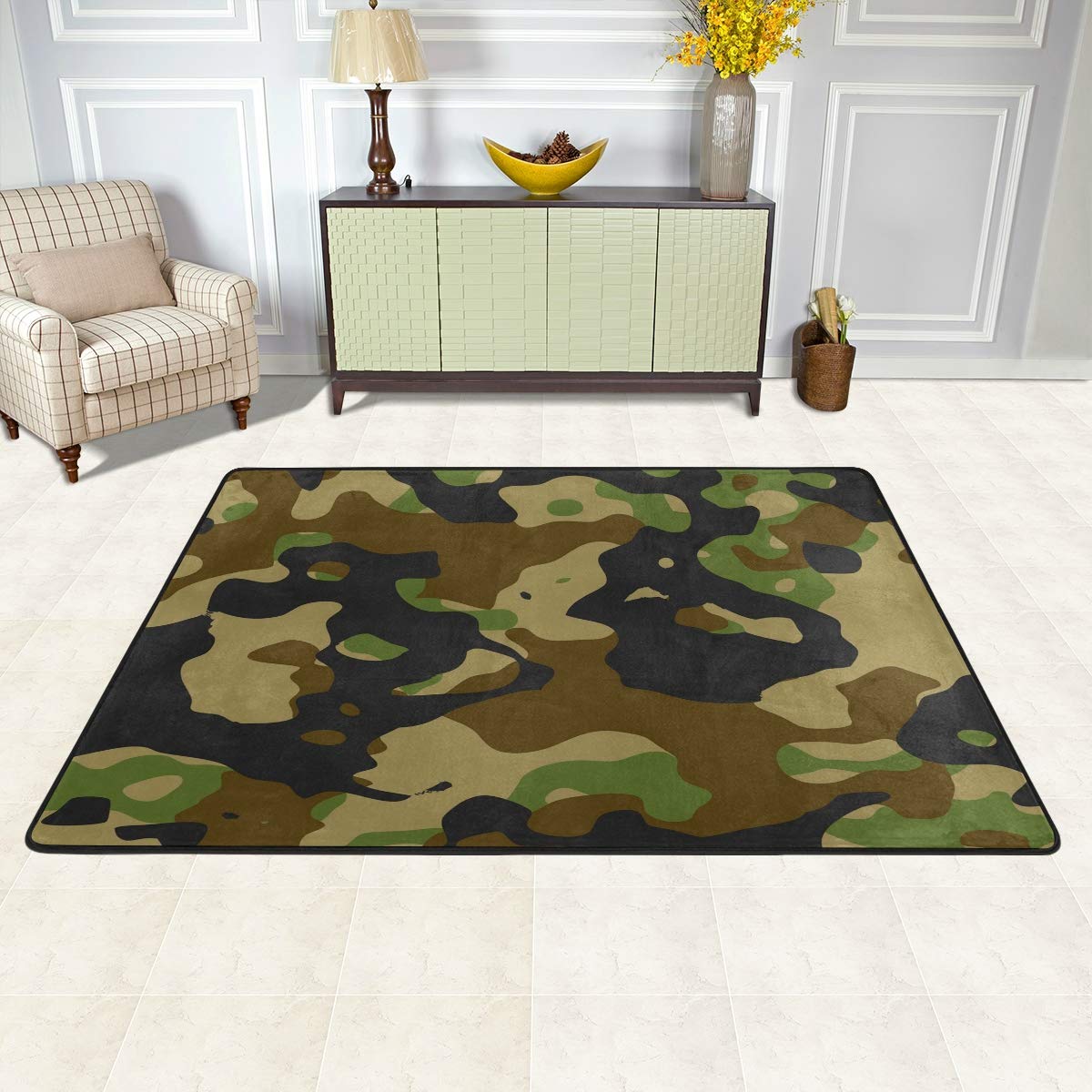ALAZA Camouflage Military Style Area Rug - 3'x2' Non-Slip Floor Mat for Living Room, Bedroom, Dorm & Office - Perfect for Home Decor, Man Cave & Military Theme Spaces