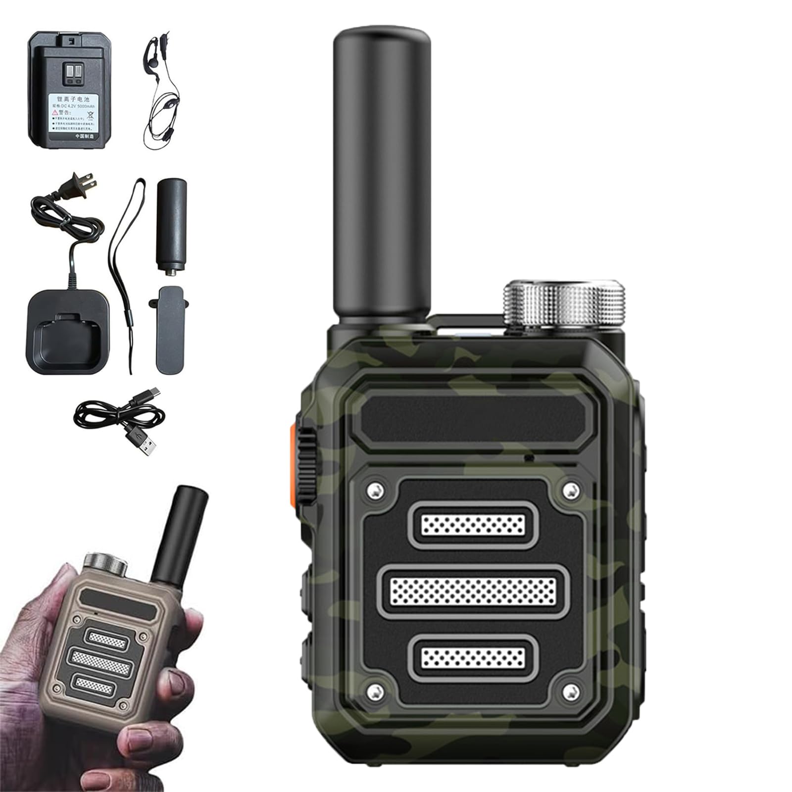 Waterproof & Shock Resistant Long Range Walkie Talkies (2 Pack) - Rechargeable Two-Way Radios with 22 Channels, No License Fee - Perfect for Outdoor Adventures, Hiking, Camping & Emergency Communication (Camouflage Green)