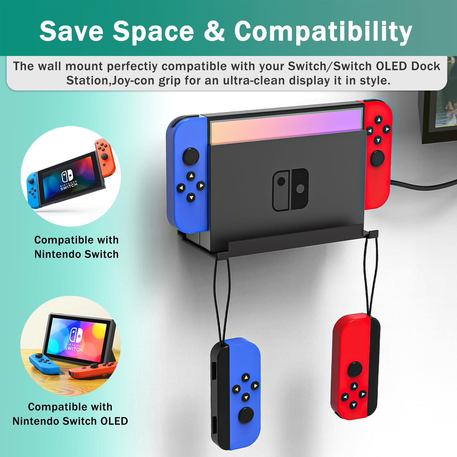 Nintendo Switch Wall Mount Bracket - Universal Holder for Switch & Switch OLED - Secure Console Storage Kit - Perfect for Living Room, Bedroom, or Gaming Setup