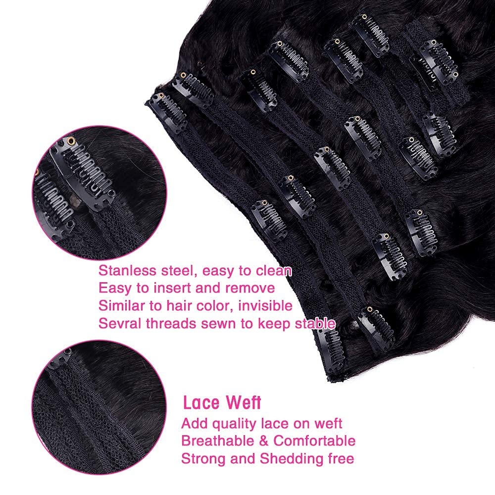 Body Wave Clip-In Hair Extensions for Black Women – 8-Piece Brazilian Virgin Human Hair Set (18 Inches, 120g) with 18 Clips – Natural Black Color for Full Head Styling – Perfect for Parties, Weddings & Everyday Volume Boost