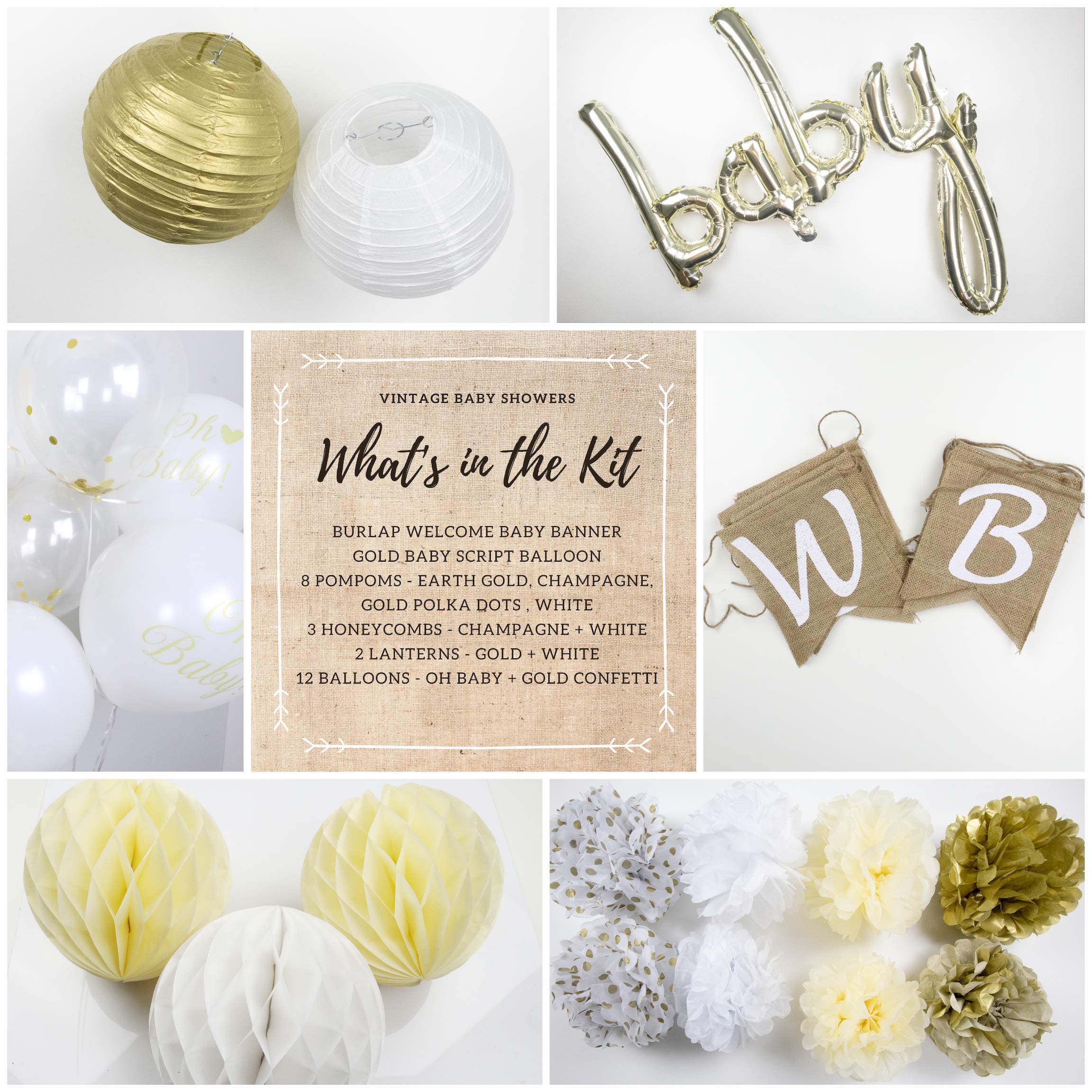 40-Piece Neutral Baby Shower Decorations Set - Rustic Burlap Welcome Banner with Gold Accents | Gender-Neutral Nursery Decor for Baby Showers, Gender Reveals & Newborn Celebrations