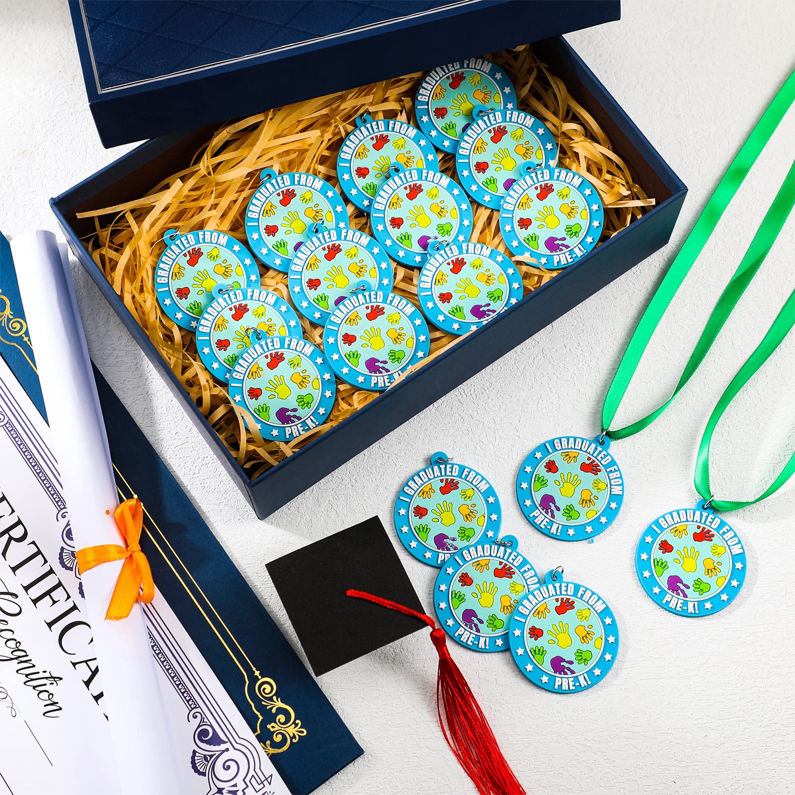 Tigeen Kids Graduation Medal with Neck Ribbon - 2 Inch Preschool & Kindergarten Award Medals for Pre-K Ceremony - Perfect as Graduation Gifts & Party Favors for End of Year Celebrations