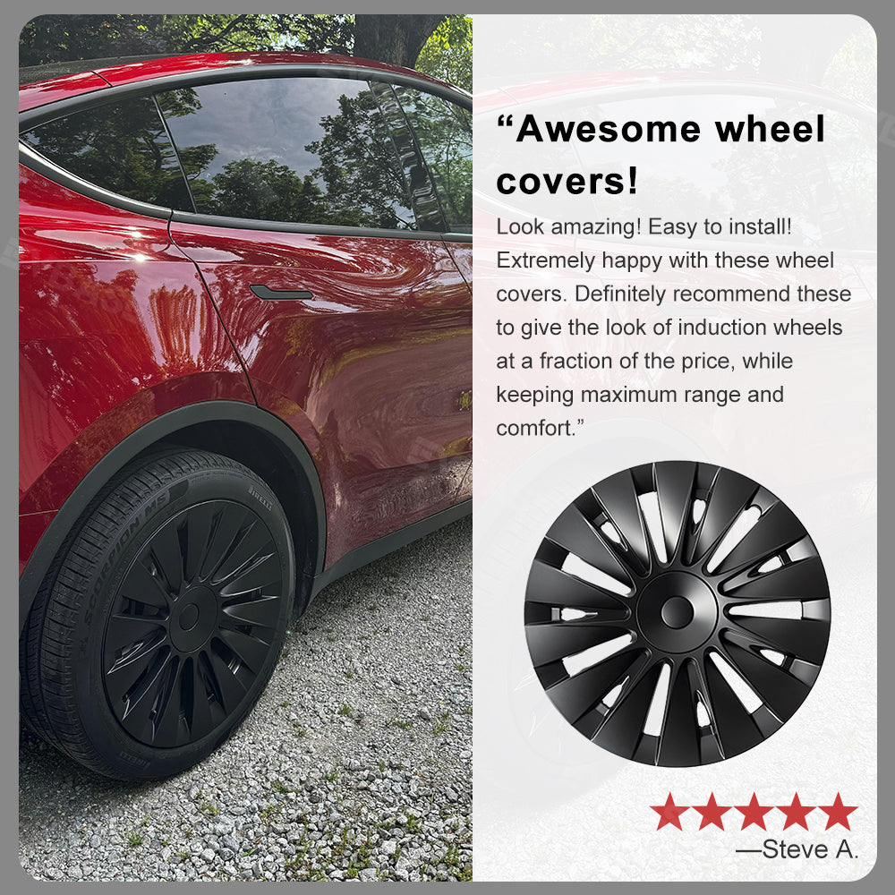 Tesla Model Y 19 Inch Gemini Wheel Covers (4-Piece Set) - Sleek Matte Black Induction Style Hub Caps - Perfect for Protection & Aesthetic Upgrade on Model Y 2017-2023