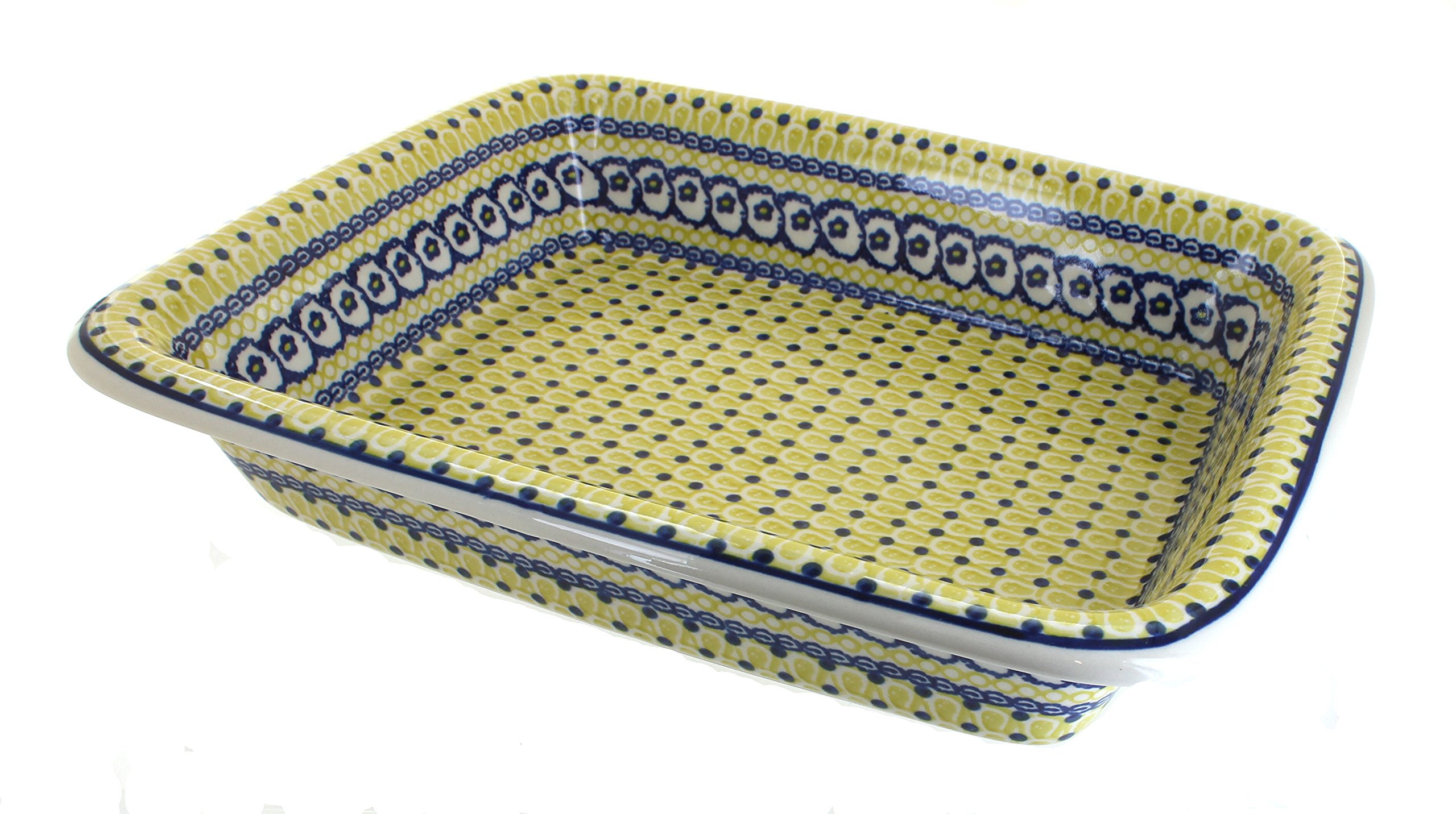 Blue Rose Polish Pottery Saffron Large Rectangular Baker - Handmade Ceramic Baking Dish for Casseroles, Lasagna & Desserts - Perfect for Holiday Dinners & Family Gatherings