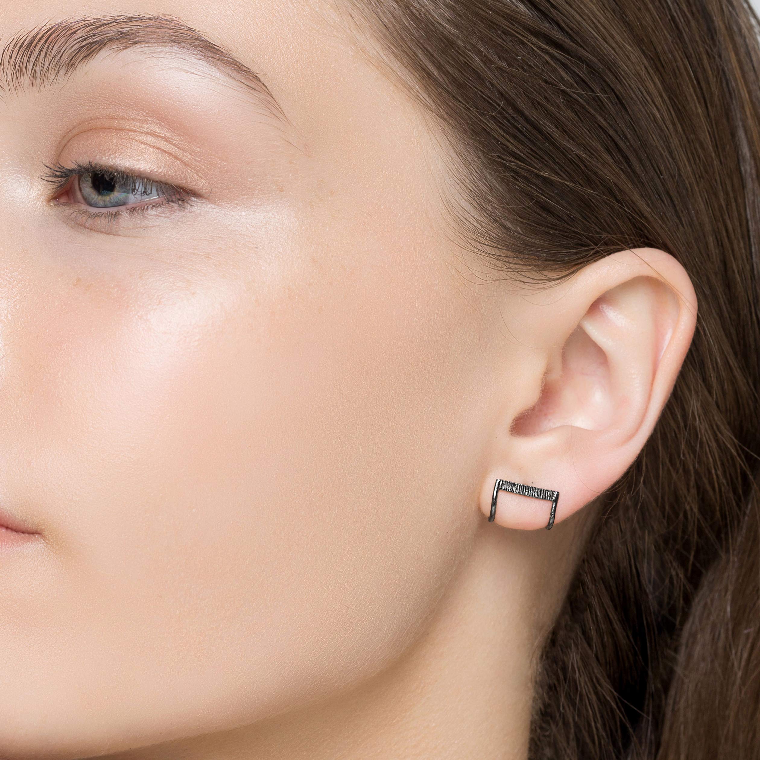 Handmade Sterling Silver Minimalist Stud Earrings - Dainty Black Geometric Huggie Earrings for Sensitive Ears | Perfect for Everyday Wear, Office & Special Occasions