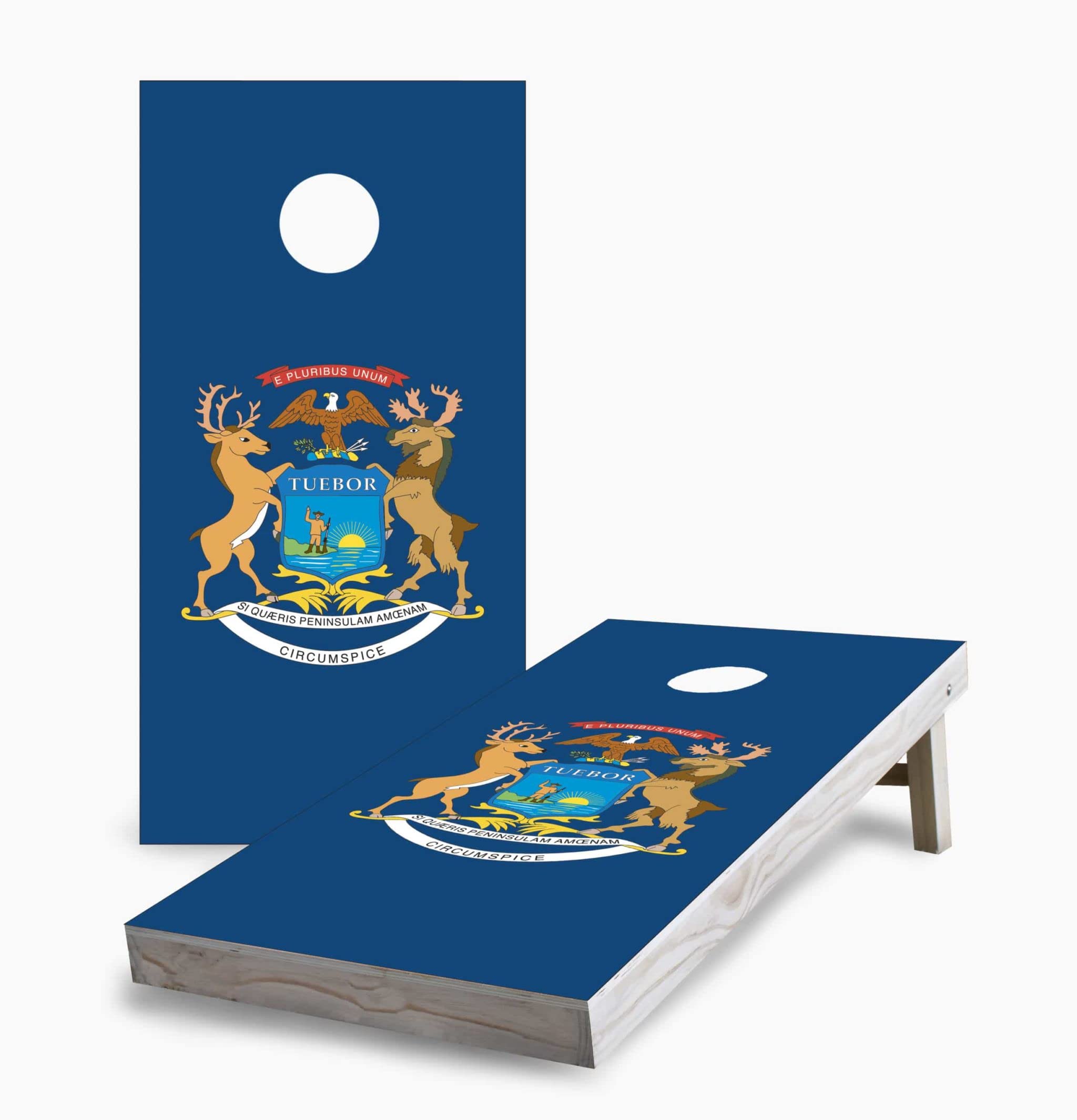 Michigan State Flag Cornhole Game Set with 2 Boards & 8 Bean Bags - Outdoor Lawn Party Games for Backyard, Tailgating, and BBQ Events