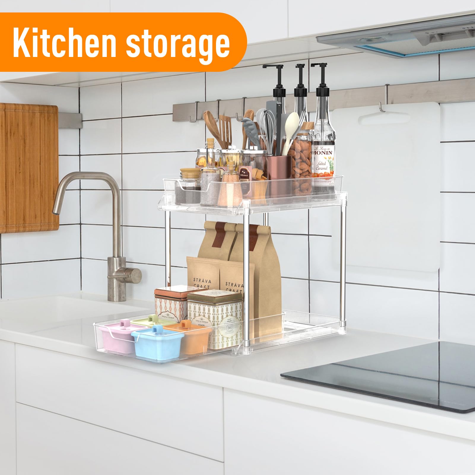 2 Pack Under Sink Organizer - 2 Tier Clear Bathroom Storage & Kitchen Drawer Organizer | Multi-Purpose Pull Out Shelves for Pantry, Medicine Cabinet & Makeup Storage (Large) | Perfect for Bathroom, Kitchen & Closet Organization