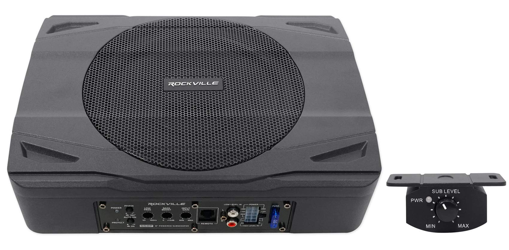 Rockville SS8P 400W 8-Inch Slim Active Powered Under-Seat Car Subwoofer for Truck & SUV - Deep Bass Audio Upgrade for Music & Movies on the Go