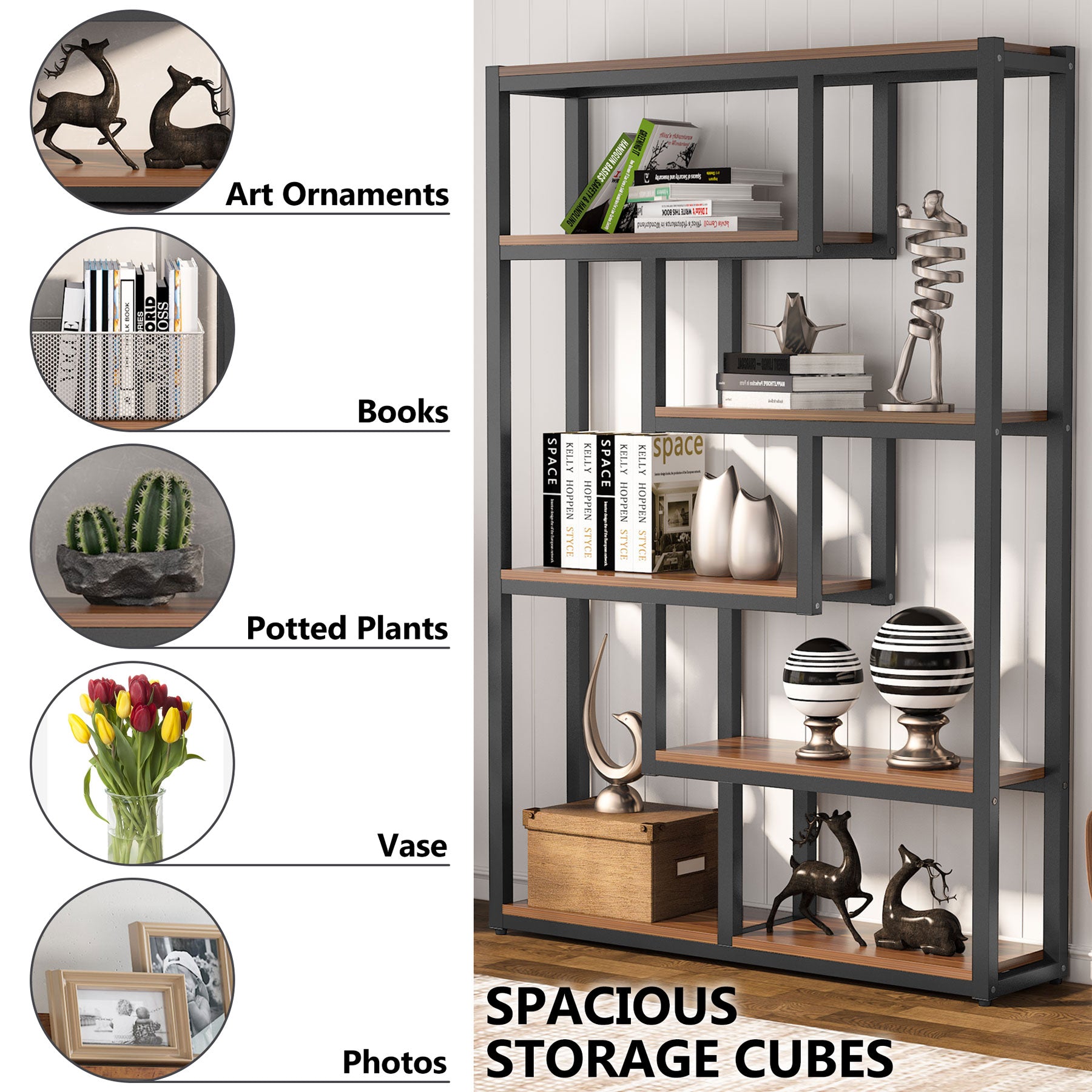 5-Tier Industrial Bookshelf - 69