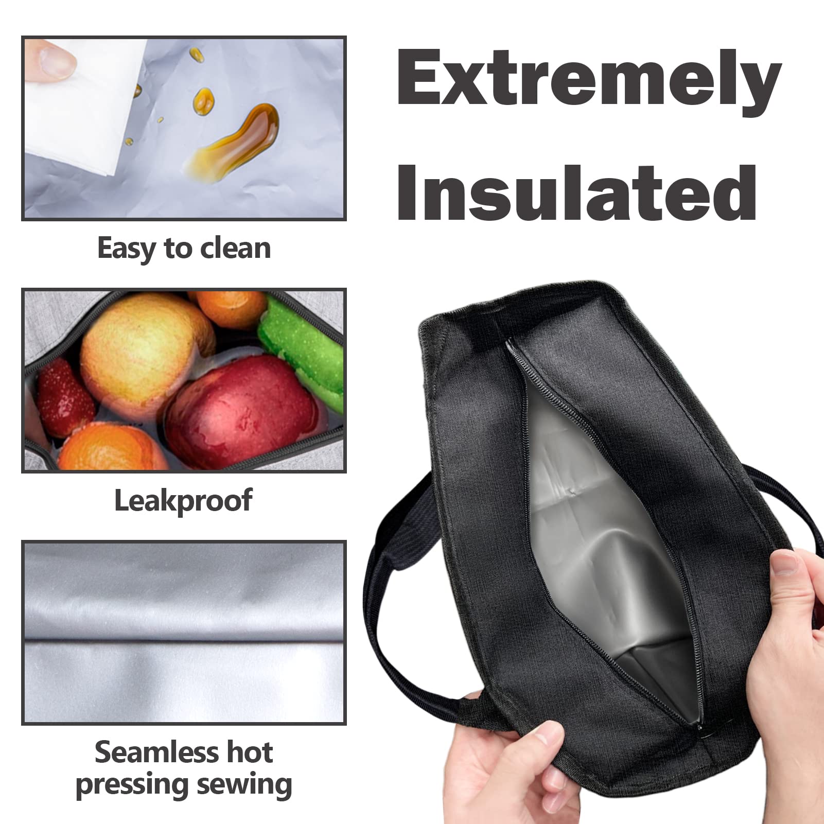 FITHOME Insulated Lunch Bag for Women & Men - Leakproof Reusable Thermal Lunch Tote Cooler Box for Work, Office, Picnic, Travel & Outdoor Activities - Fashionable Small Lunch Bag for Adults