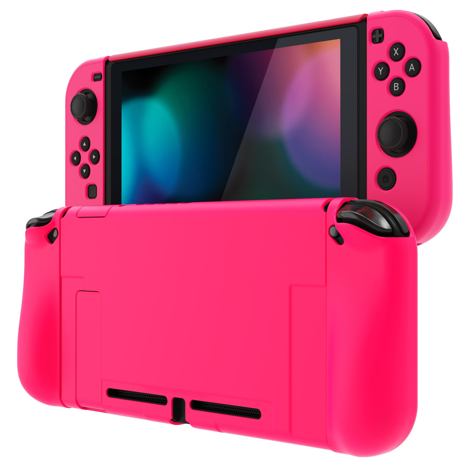 PlayVital Upgraded Dockable Case for Nintendo Switch Joy-Con - Ergonomic Protective Cover with Detachable Shell for Joy-Con Controllers (Glow Pink) - Perfect for Gaming, Travel & Storage Protection