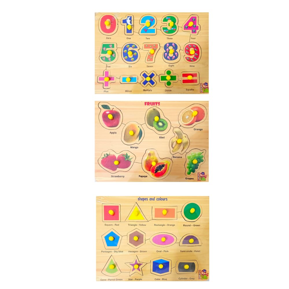 Educational Wooden Puzzle Learning Boards for Kids 3+ & Adults - Number, Alphabet, Fruit, Vegetable, Animal & Shape Recognition Toys | STEM Montessori Early Childhood Development | Perfect for Homeschooling, Classroom & Family Game Night