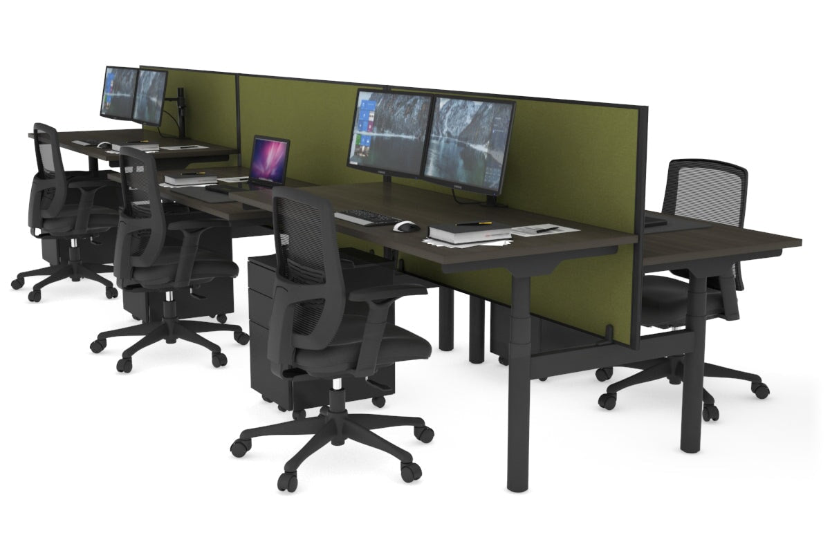 Flexi Premium Height Adjustable 6-Person H Bench Workstation - Black Frame [1600L x 700W] - Ideal for Office, Coworking Spaces & Home Offices