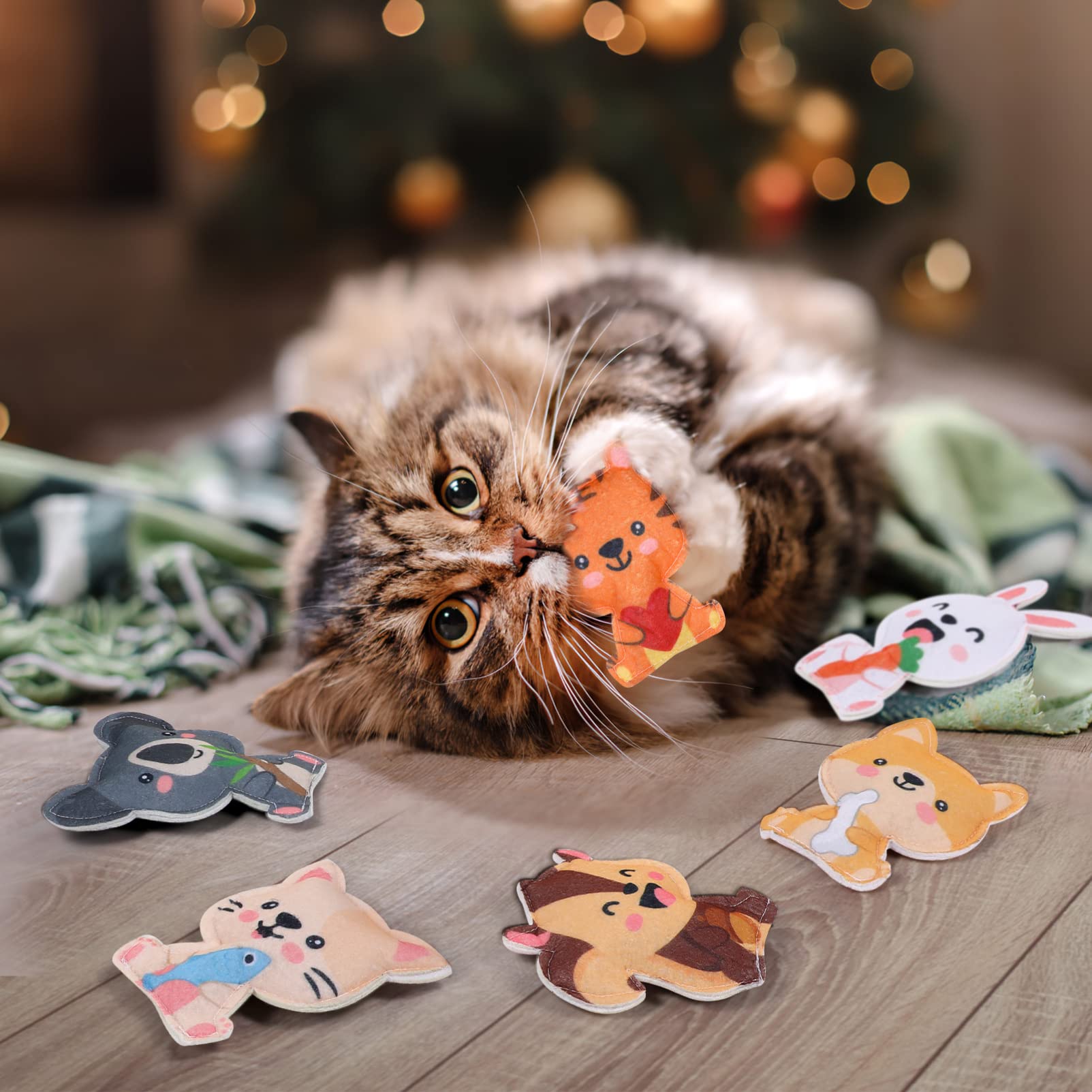 6Pcs Cat Toys Set with Catnip - Interactive Kitten Chew Toys in 6 Fun Designs for Indoor Play, Christmas & Halloween Gifts for Cats