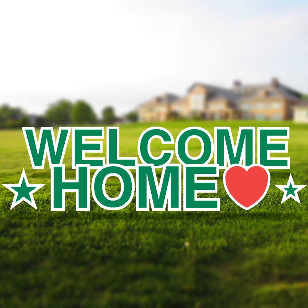 Vispronet 18in Tall Welcome Home Yard Sign with Stakes - Durable Coroplast Outdoor Sign - Weather-Resistant Garden Decoration with Steel Stakes (Green) - Perfect for Front Yard Greetings, Housewarming Gifts & Holiday Decorations