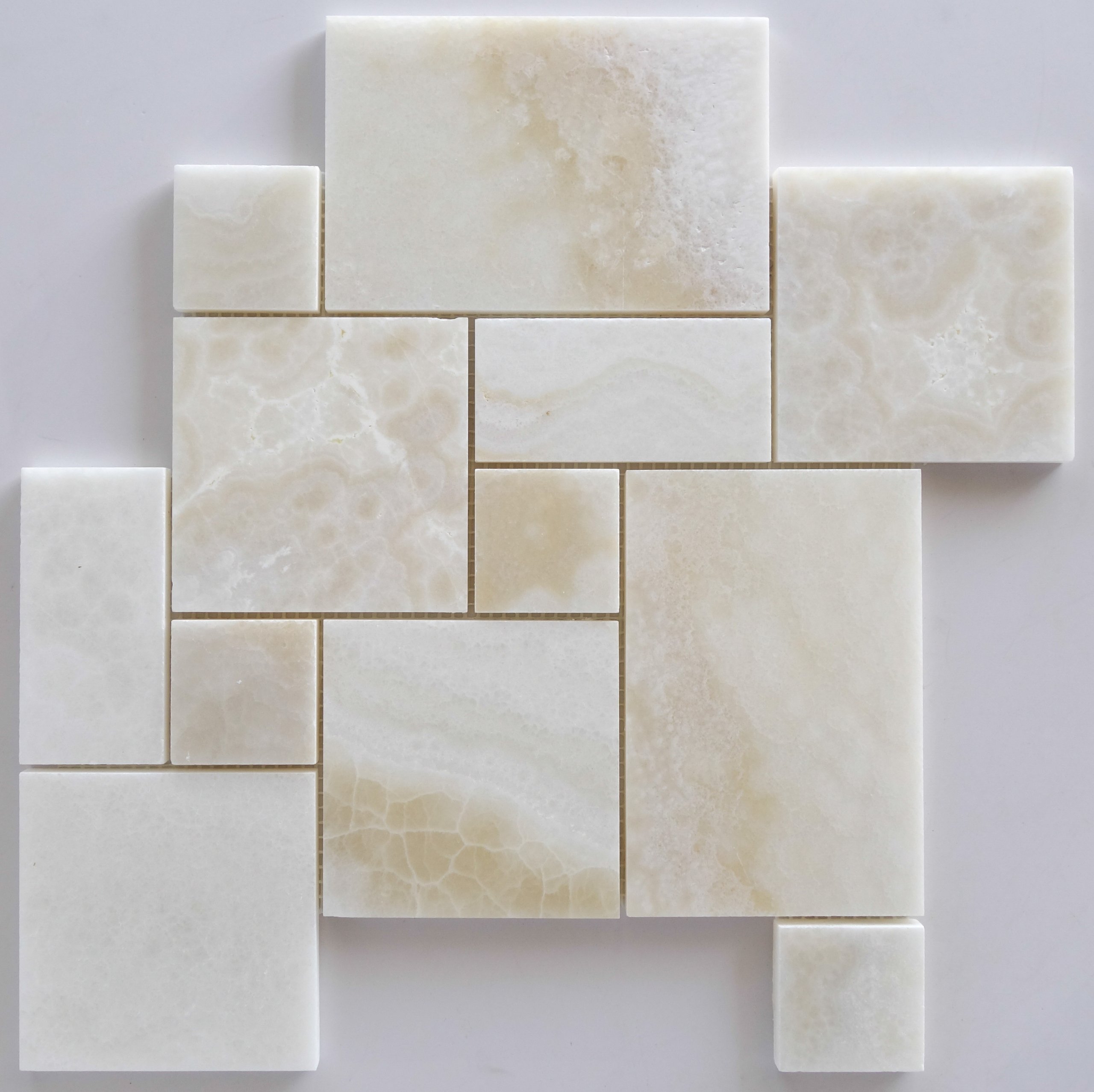 Premium White Onyx Opus Mini Pattern Mosaic Tile - Cross-Cut Polished Natural Stone - Box of 5 Sheets (10 sq ft) - Perfect for Bathroom Backsplash, Kitchen Wall, and Shower Floor Decor