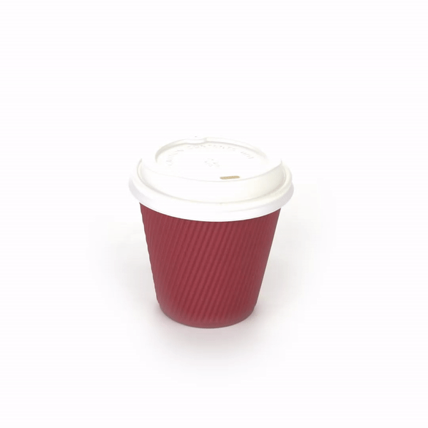 8 oz Crimson Red Ripple Wall Paper Coffee Cups with White Lids - 20 Count Box (3.5
