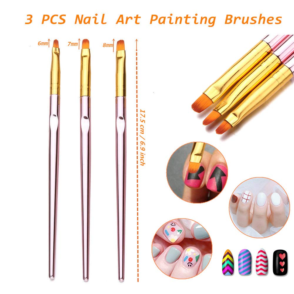 6PCS Nail Art Liner Brushes Set - Professional UV Gel & Acrylic Nail Art Painting Brushes with Rose Gold Handle for French Stripe Lines & Nail Design - Perfect for Salon, Home Manicure & DIY Nail Art