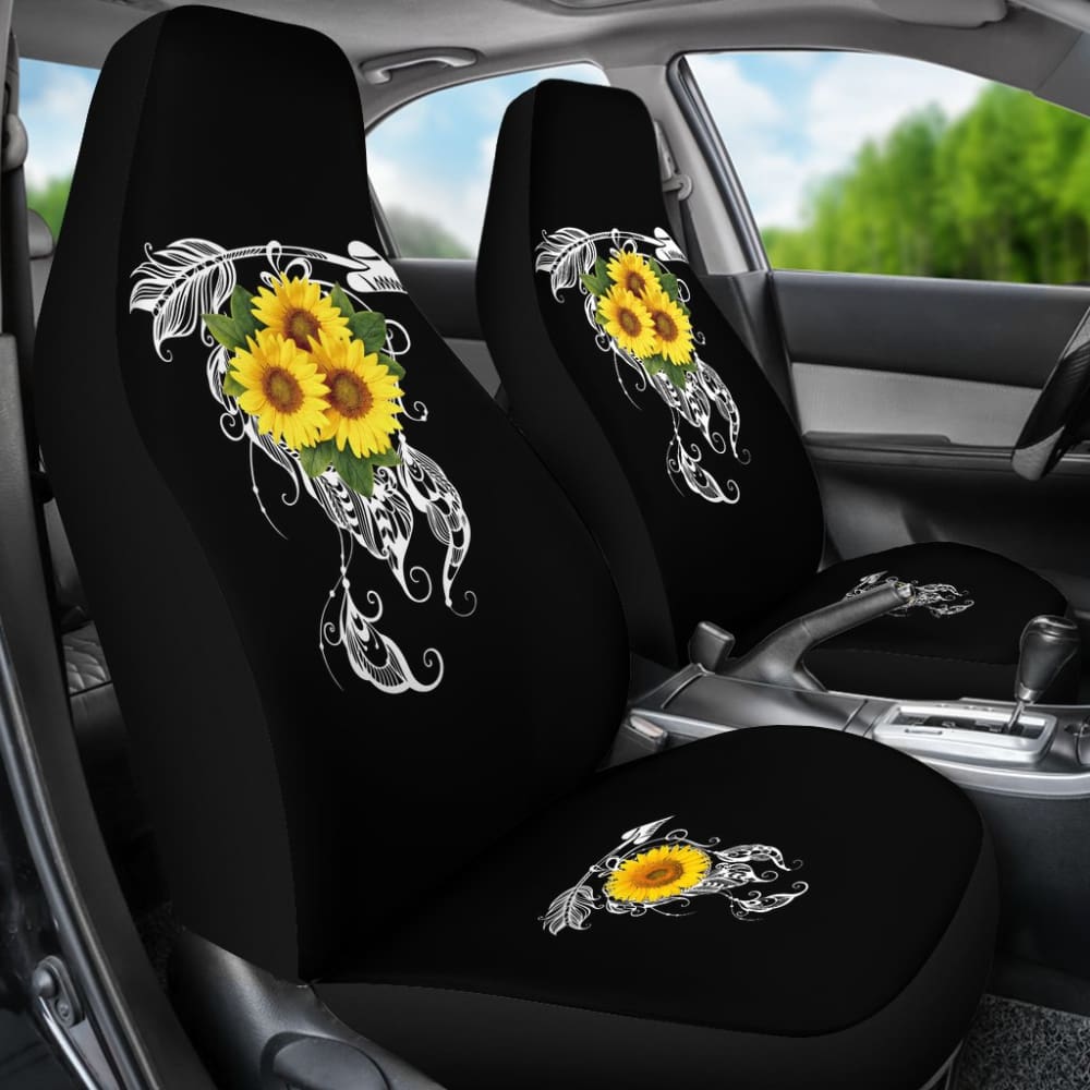 Premium Sunflower Native American Pattern Car Seat Covers - Stylish Black Background - Perfect Gift for Car Enthusiasts & Road Trips