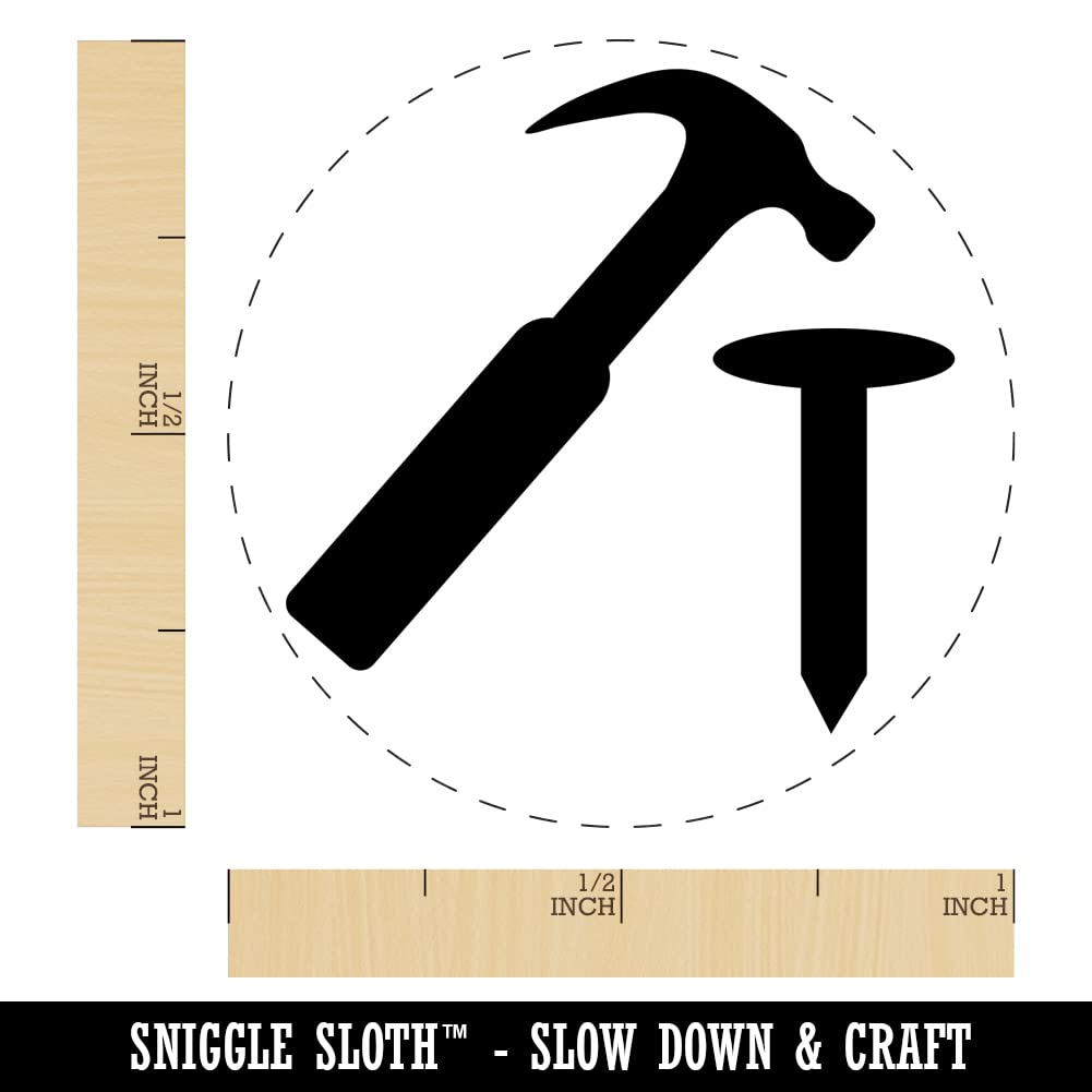 1 Inch Medium Self-Inking Rubber Stamp with Black Ink - Hammer and Nail Construction Design for Crafting, DIY Projects, Planners and Scrapbooking - Perfect for Home Office, School and Workshop Use