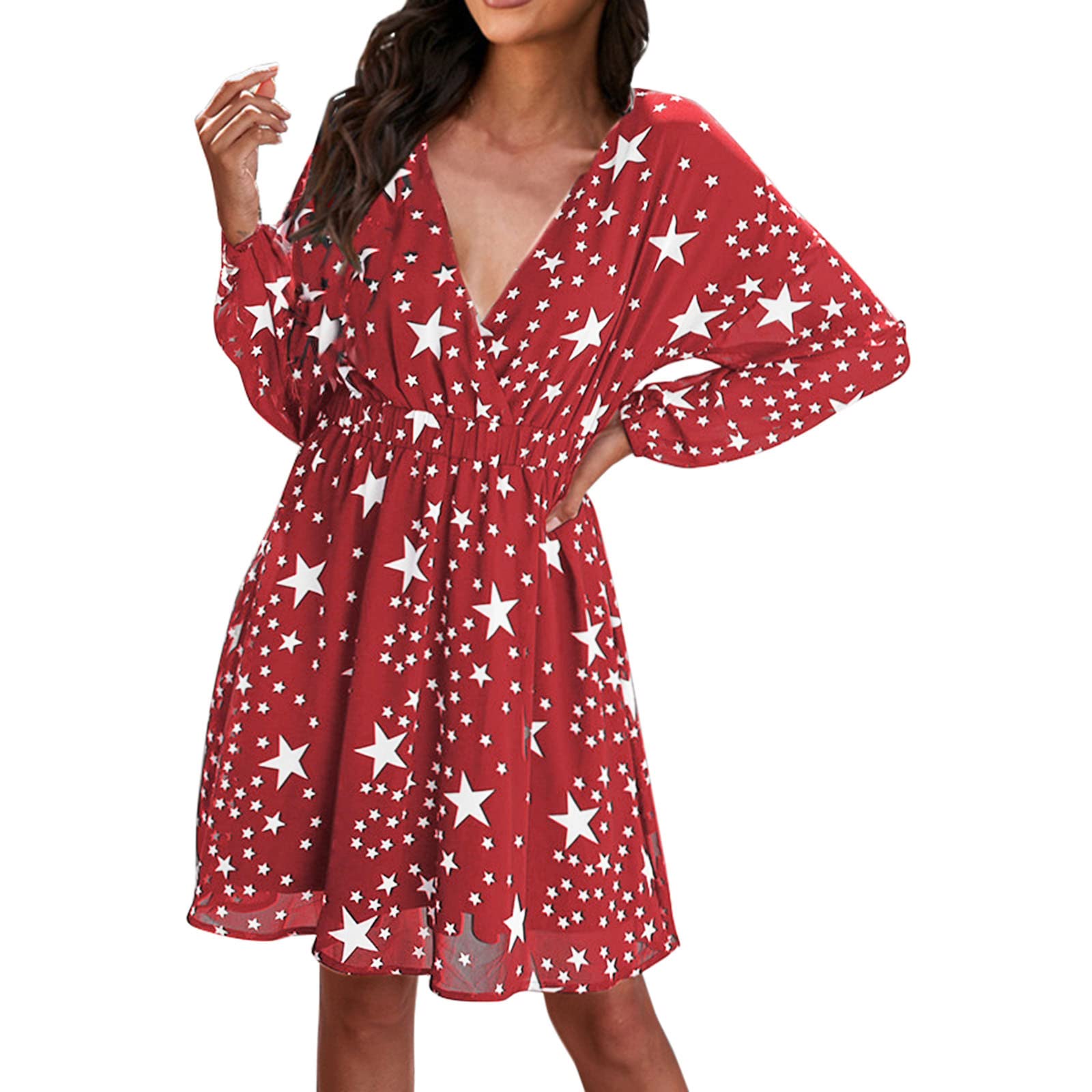 Elegant Women's Casual Loose V-Neck Long Sleeve Printed Dress - Lightweight Flowy Skirt for Everyday Wear | Perfect for Office, Date Night & Spring Outfits