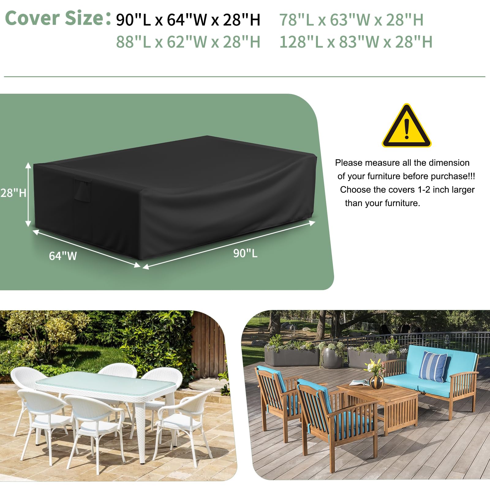 **Heavy Duty 500D Waterproof Outdoor Patio Furniture Cover - 90x64x28 Inch, Black - Protects Table, Sofa & Chair Sets from Rain, Sun & Dust (Ideal for Backyard, Deck & Garden Use)**