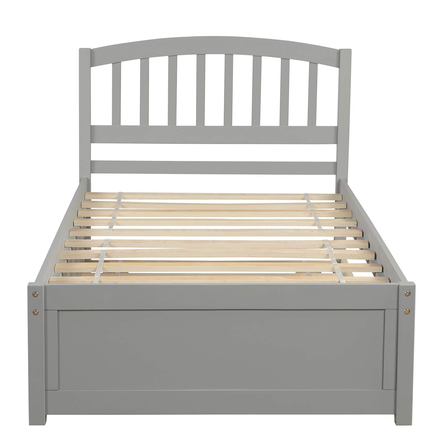 P PURLOVE Twin Size Wood Platform Bed with Trundle - Sturdy Wooden Bed Frame with Headboard, No Box Spring Needed, Gray - Perfect for Guest Rooms, Kids' Rooms & Small Spaces