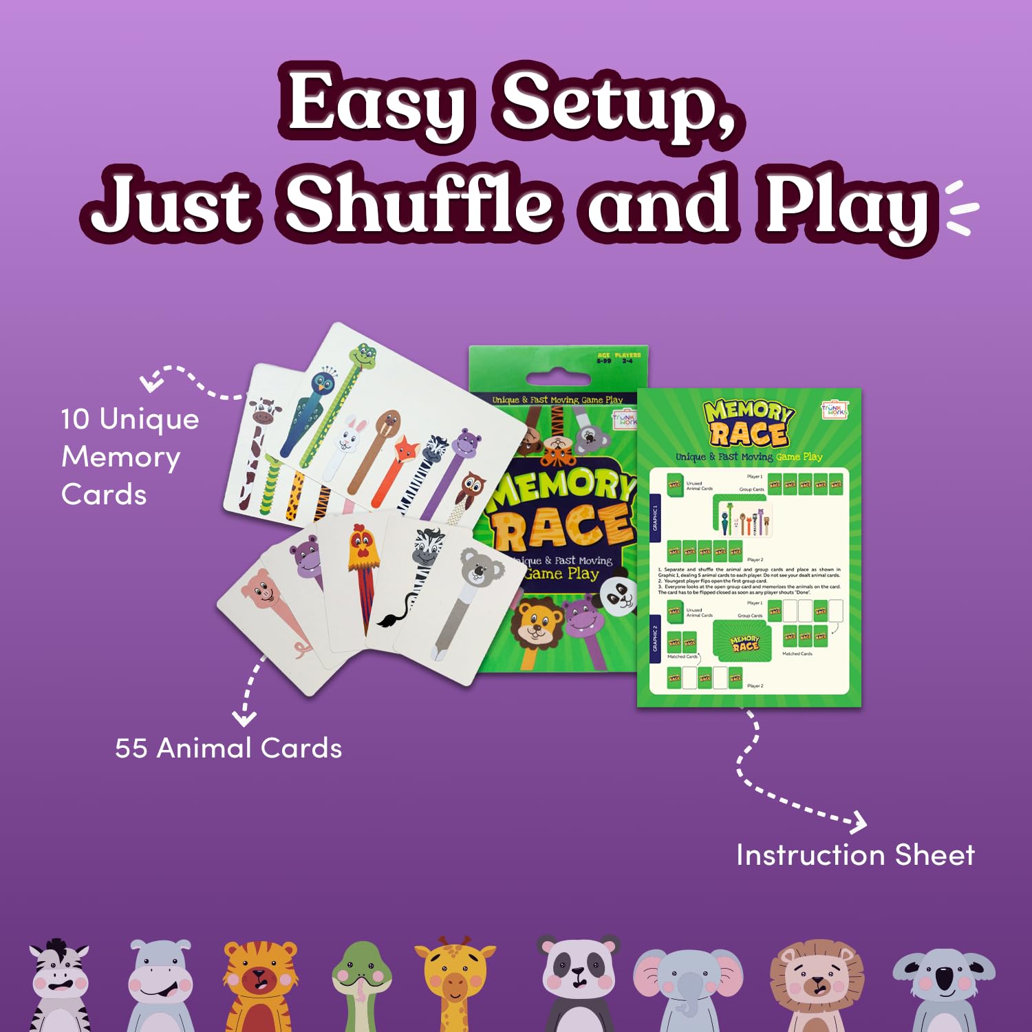 Memory Race Card Game by Trunkworks - Fun Family Travel Game for Kids Ages 5+ | Enhances Memory & Focus Skills | Perfect for Road Trips, Camping & Indoor Play