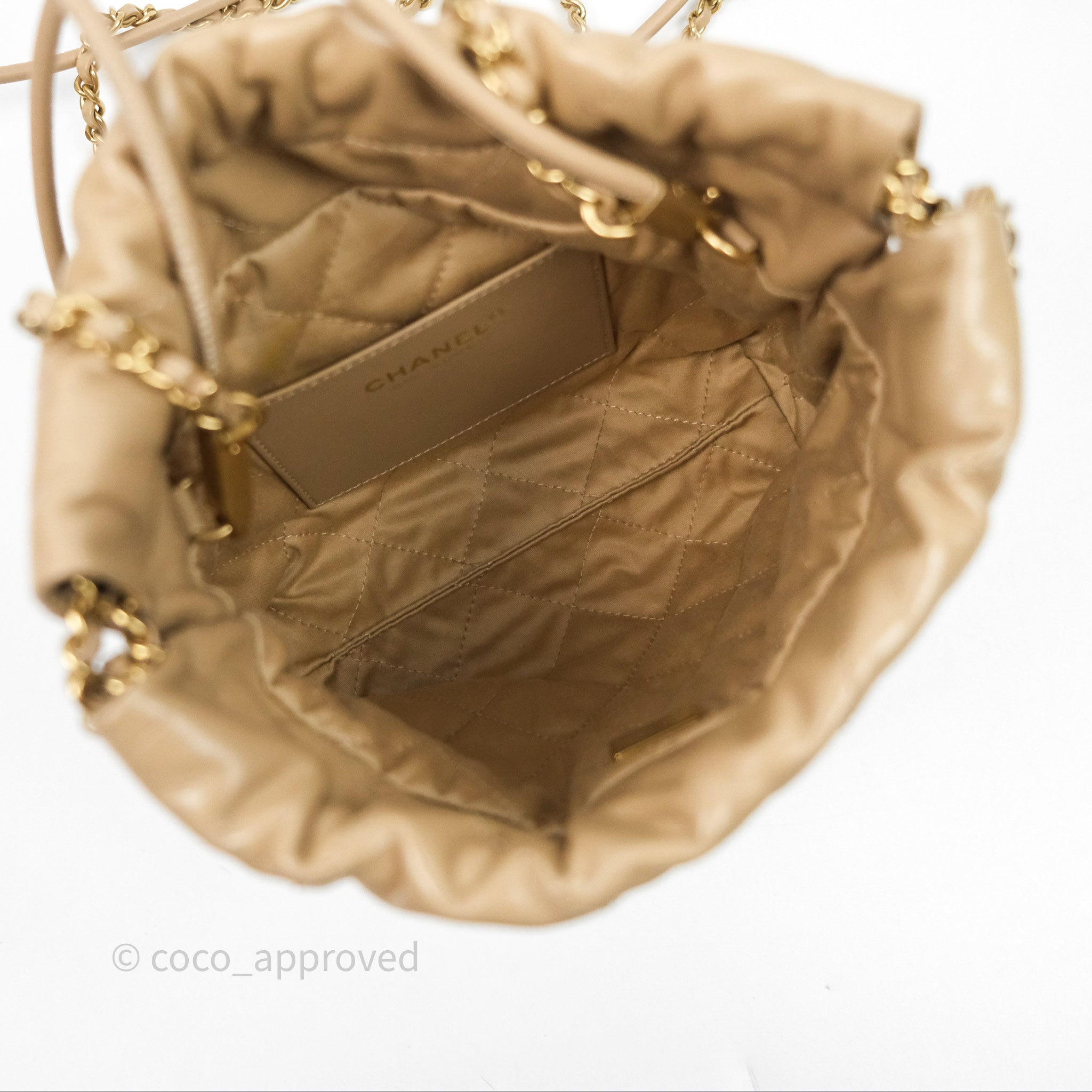 Chanel 22 Mini Bag in Beige Shiny Crumpled Calfskin Leather - Luxury Crossbody Purse for Women, Perfect for Date Night & Evening Events
