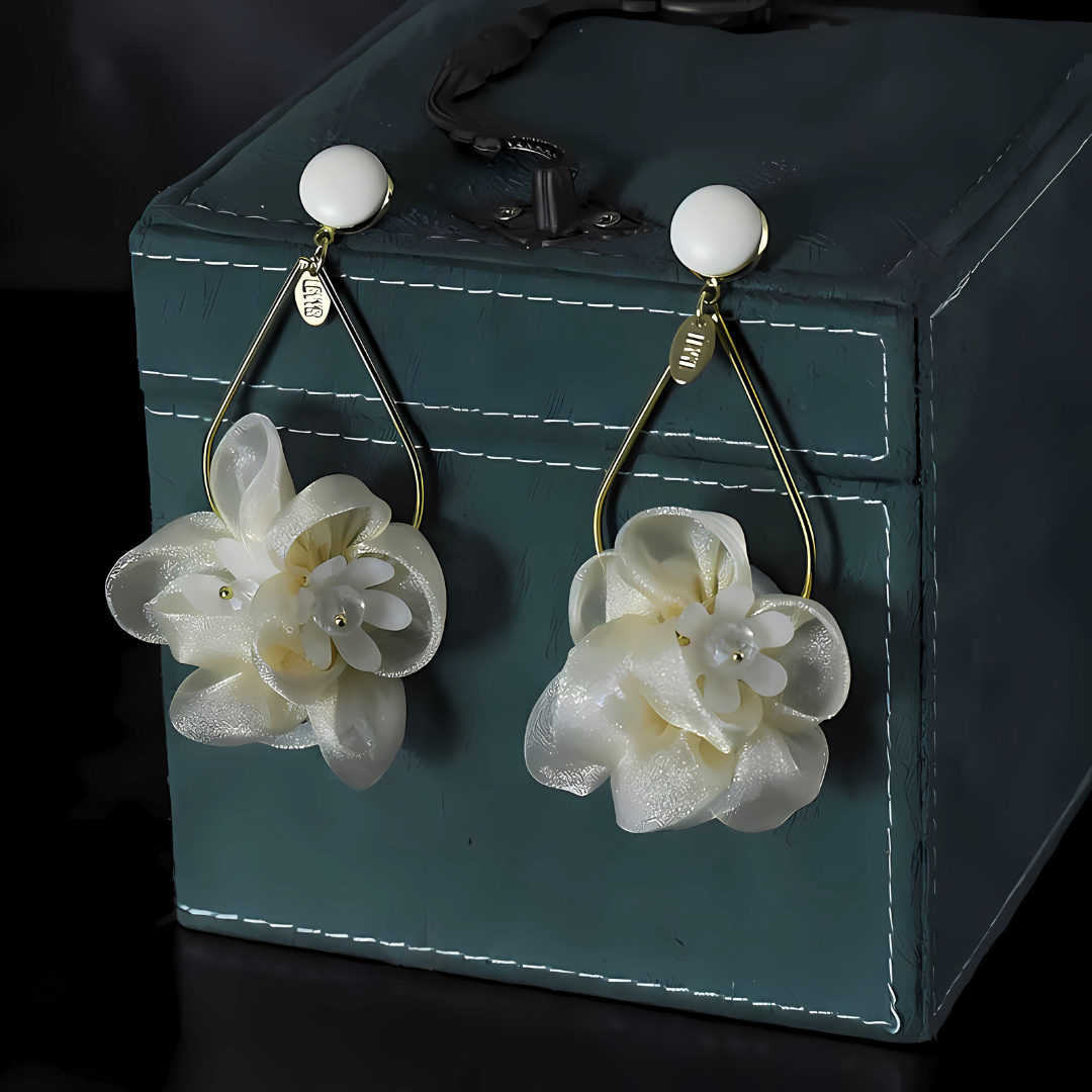 Large Flower Petal Chiffon Drop Earrings for Women | Elegant Bohemian Dangle Earrings HE5085 | Perfect for Weddings, Parties & Special Occasions