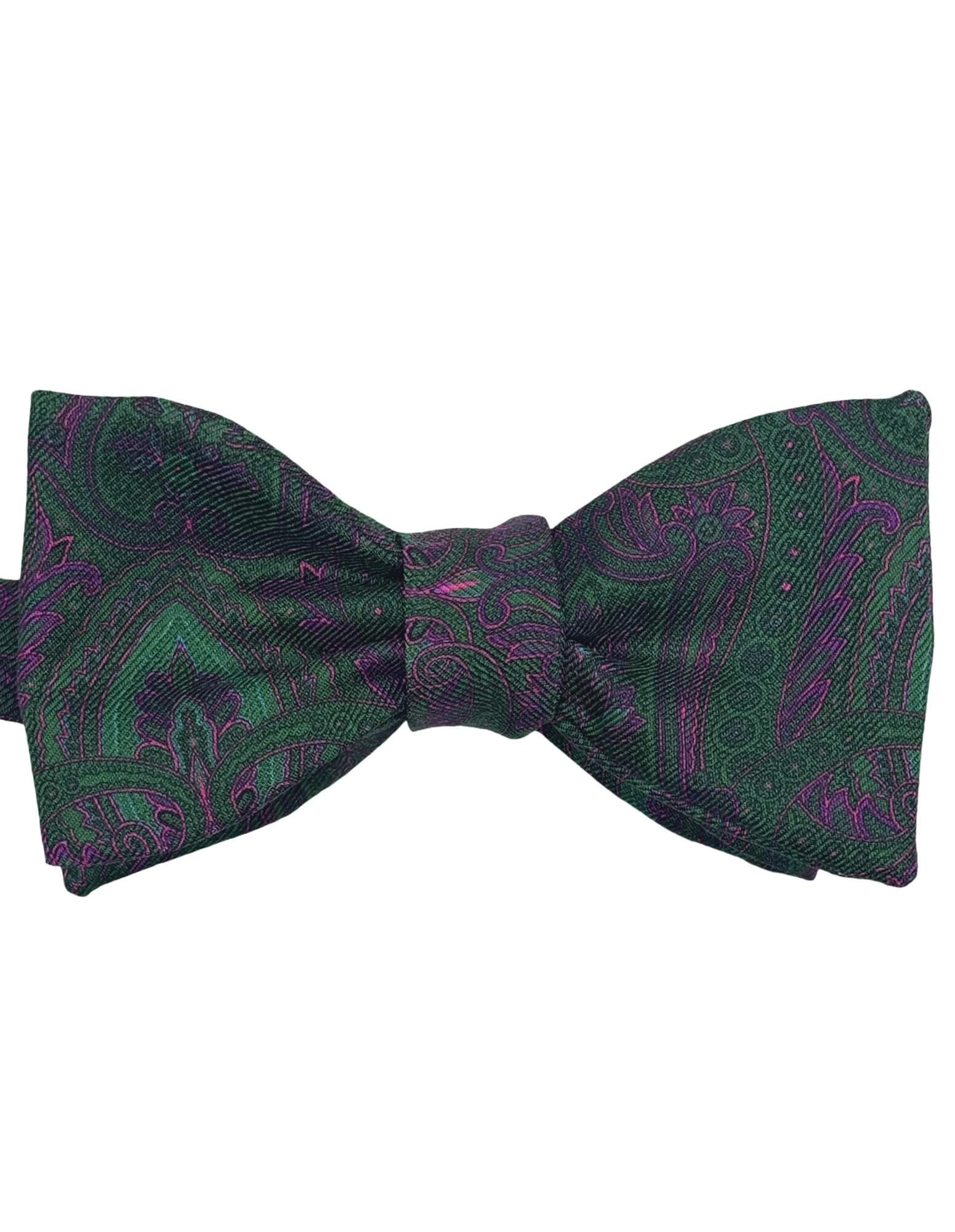 DÉCLIC Wetherby Paisley Bow Tie for Men - Stylish Green Silk Necktie for Weddings, Parties & Formal Events