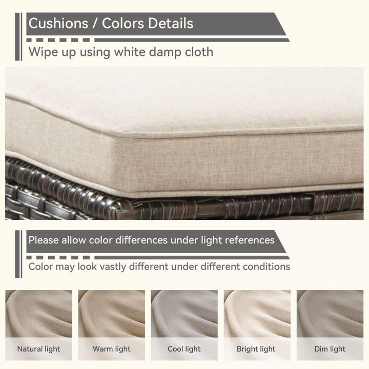 2-Piece Patio Ottoman Set - PE Wicker Steel Frame Outdoor Footstool with Removable Olefin Cushions for Patio, Backyard, Deck - Beige - Perfect for Outdoor Lounging, Entertaining & Relaxation
