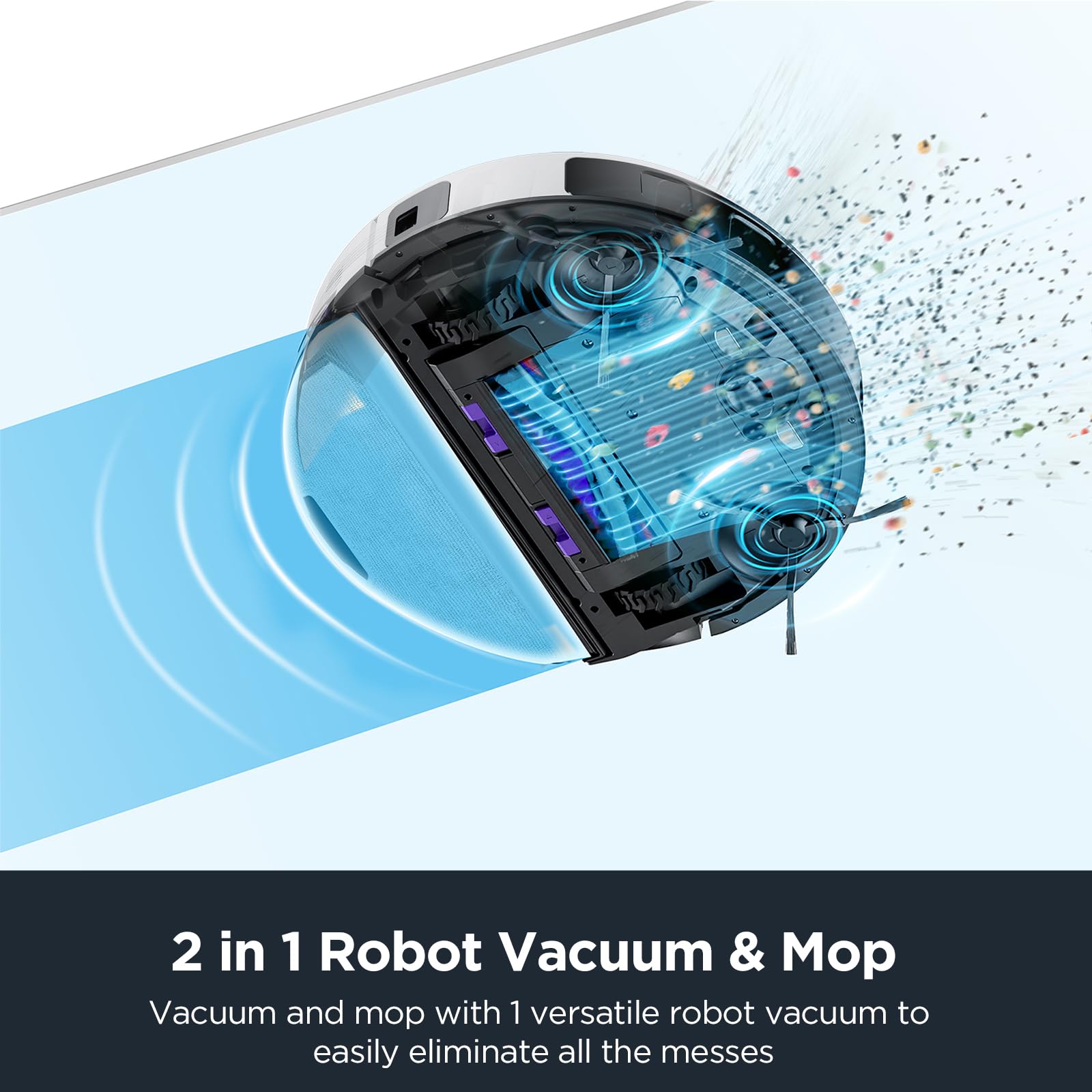 Eureka E10s Robot Vacuum and Mop Combo with Self-Emptying Station - 4000Pa Strong Suction for Pet Hair, Carpets & Hard Floors - 45-Day Capacity, Bagless Design, Auto-Lifting Mop, WiFi App Control (White) - Perfect for Smart Homes with Pets and Multi-Surface Cleaning