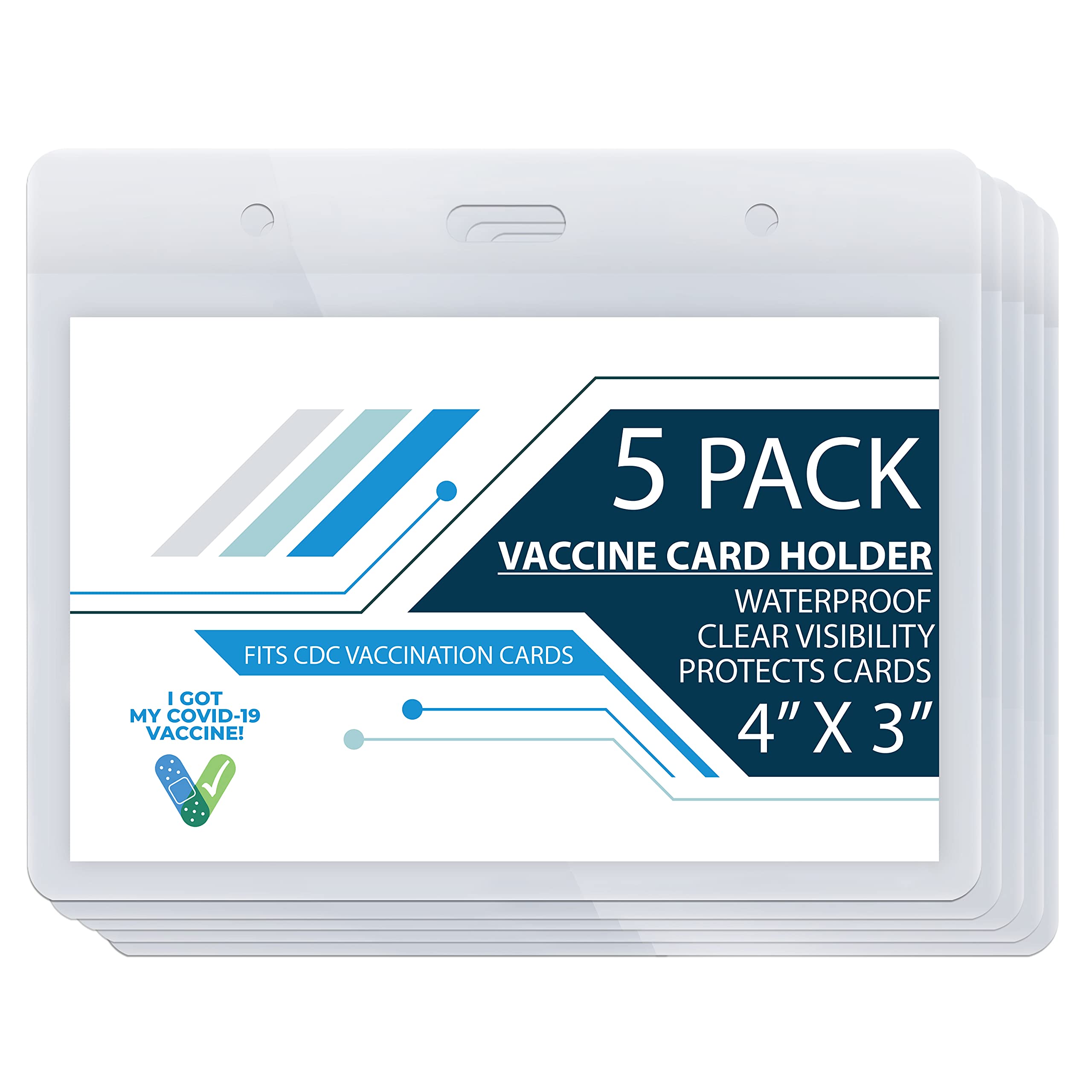 5 Pack Plastic Vaccination Card Holder - CDC Approved Vaccine Card Protector (4x3 Inch) - Waterproof ID Badge Sleeve for COVID-19 Vaccine Records, Health Insurance Cards & Employee IDs - Perfect for Travel, Work & Medical Visits