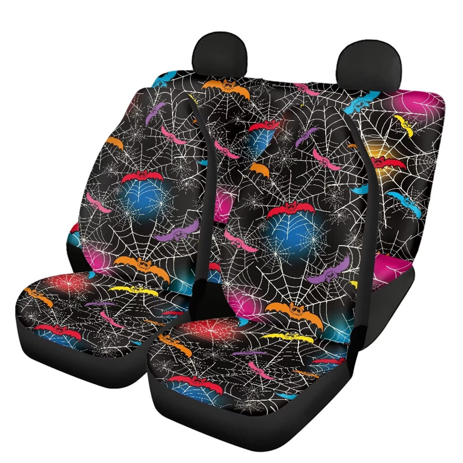 Spider Web Halloween Car Seat Covers Full Set - 4-Piece Breathable Fabric Front & Back Seat Protectors for SUV, Truck - Women's Car Accessories (Perfect for Halloween Decorations & Themed Parties)
