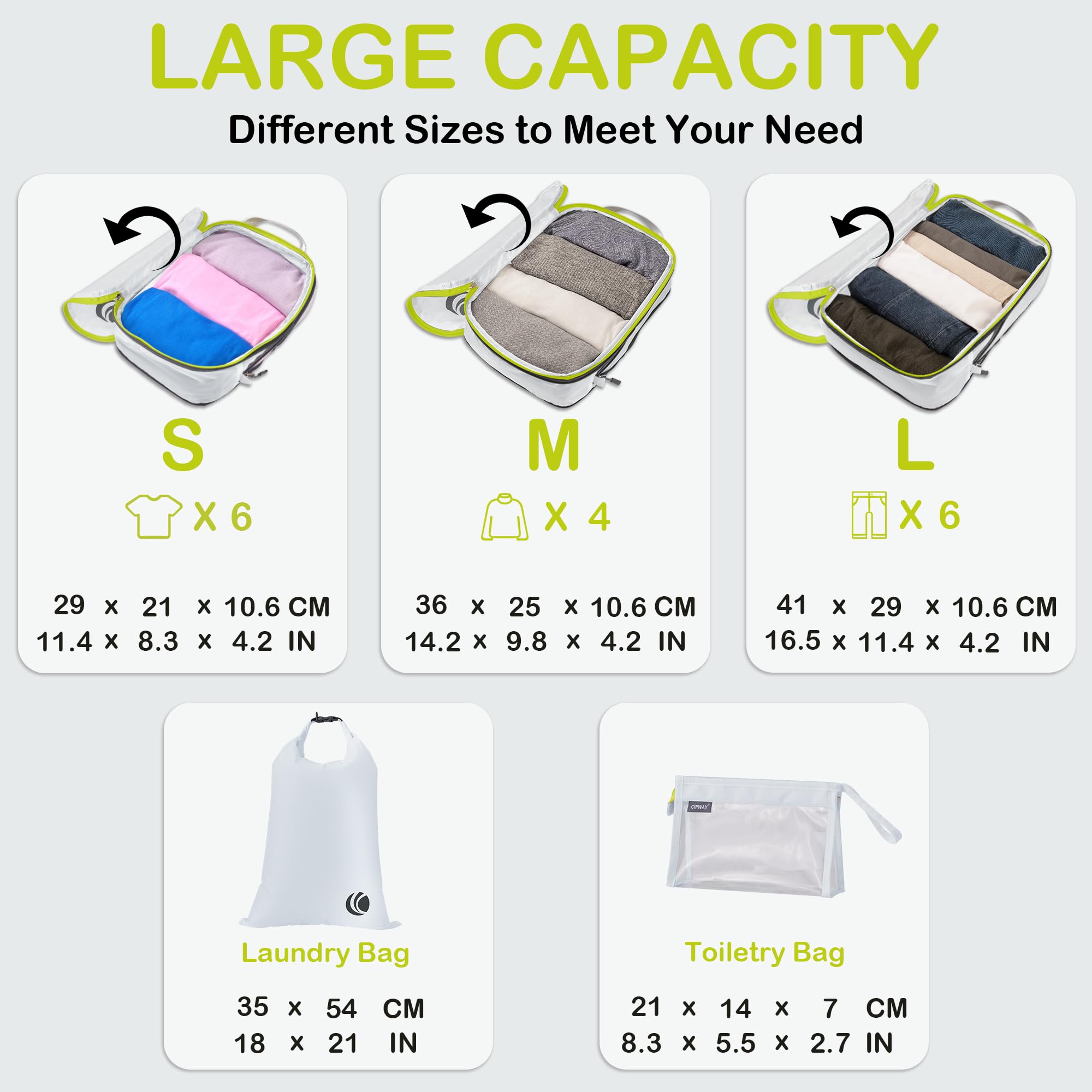 Ultralight Compression Packing Cubes Set - 6-Piece Travel Organizer with Laundry Bag & Clear Toiletries Case | Perfect for Carry-On Luggage, Business Trips & Vacation Packing (White)